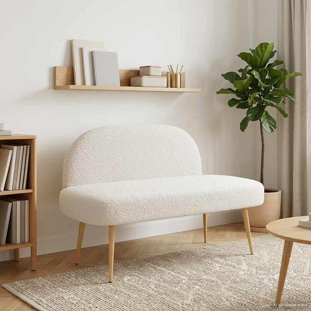 Polstret bænk med ryg Cremefarvet 110 x 60 x 76 cm Bouclé billede