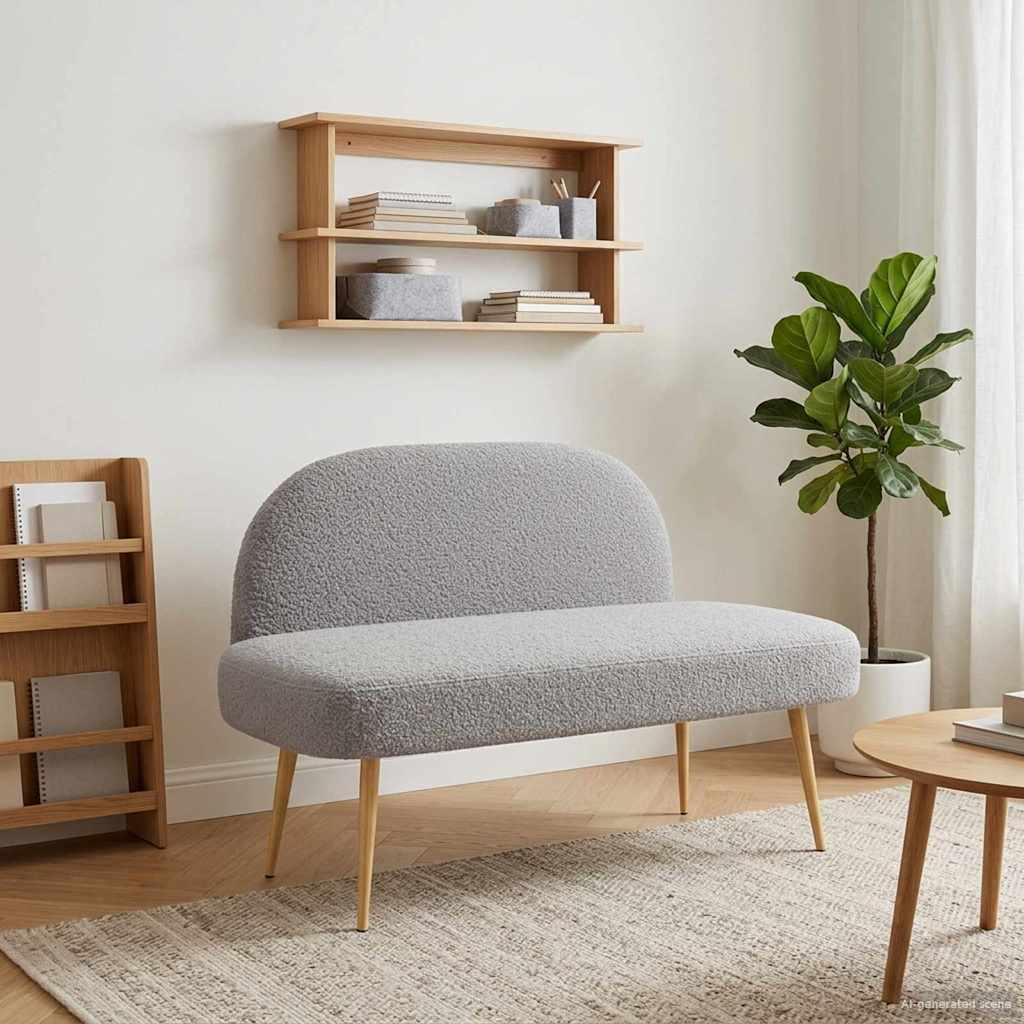 Polstret bænk med ryg Lysegrå 110 x 60 x 76 cm Bouclé billede