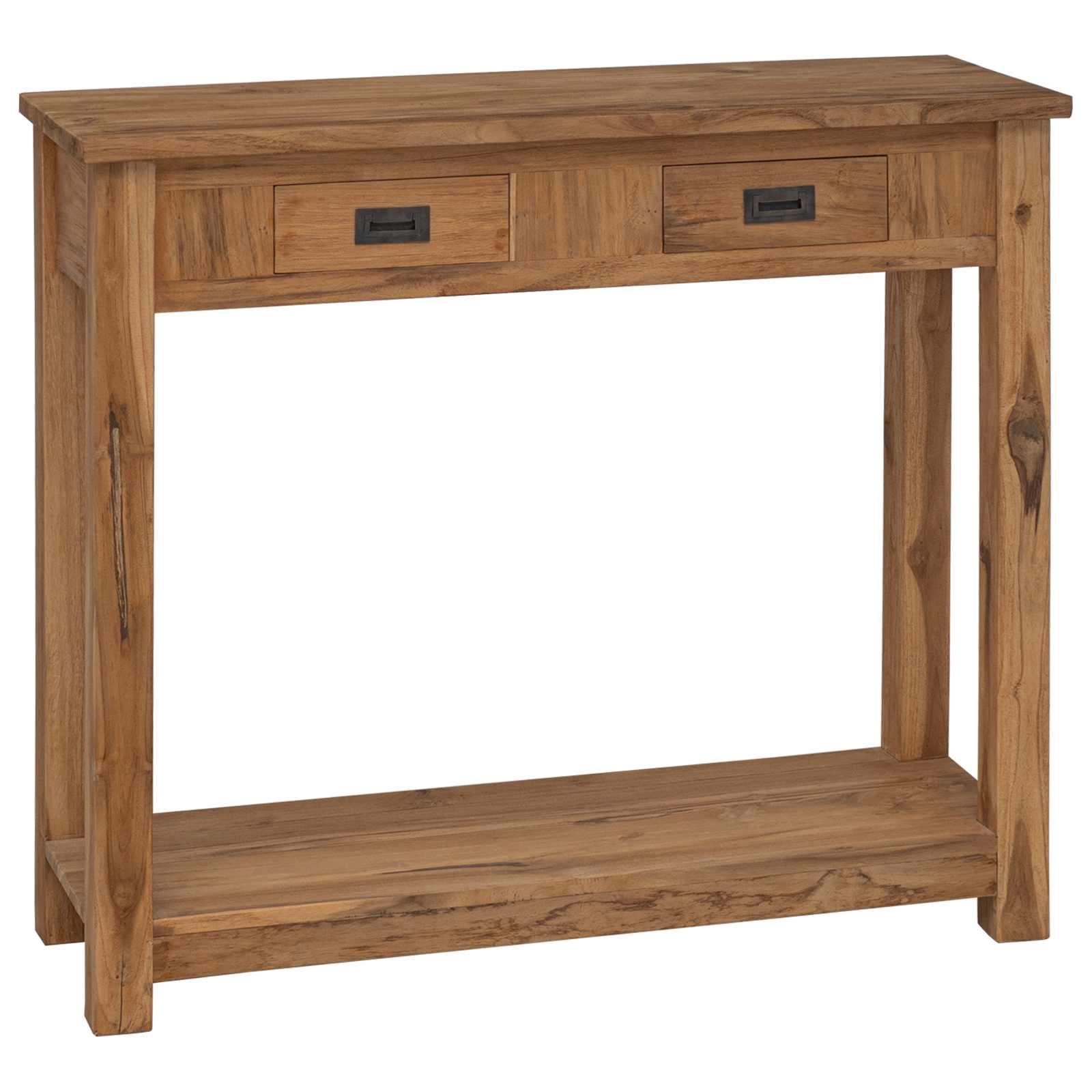 Konsolbord i massiv teak - natur, 90 × 30 × 80 cm med 2 skuffer billede