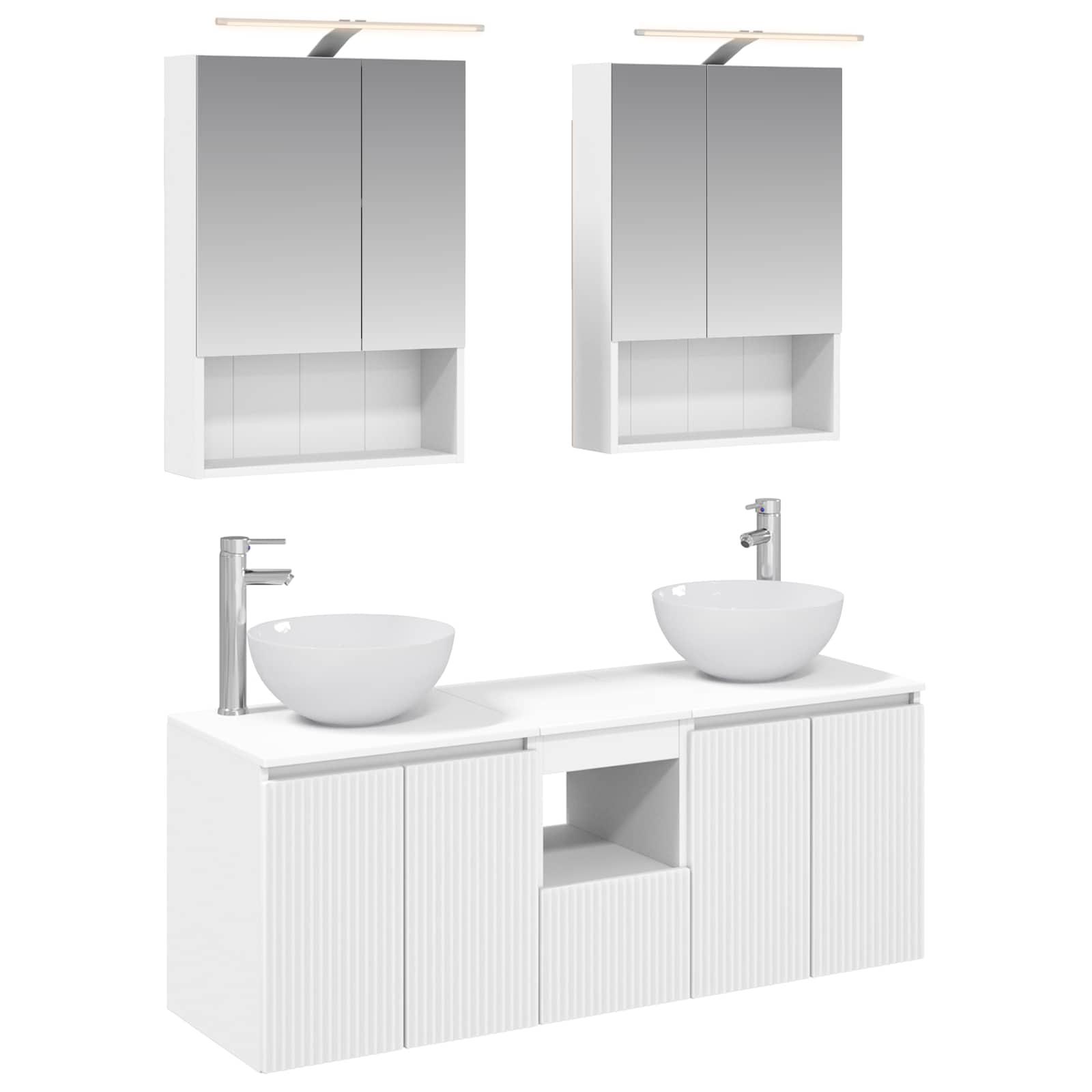Badeværelsesskabsæt med LED-spejl - 5 dele, hvid, vægmonteret 50 × 14,5 × 70 cm billede