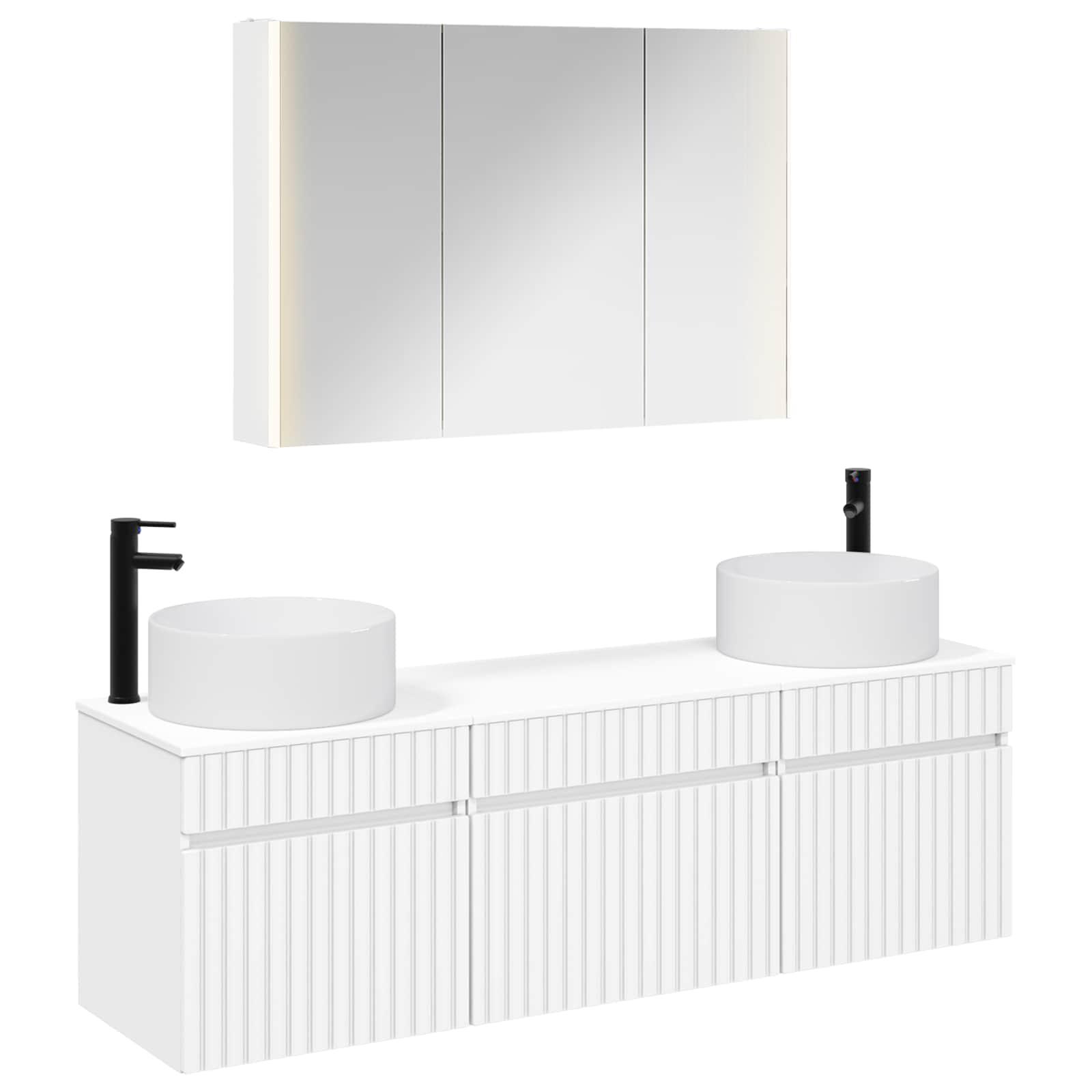 Badeværelsesskabsæt med LED-spejl - 4 dele, hvid, 103,5 x 15,5 x 70 cm billede
