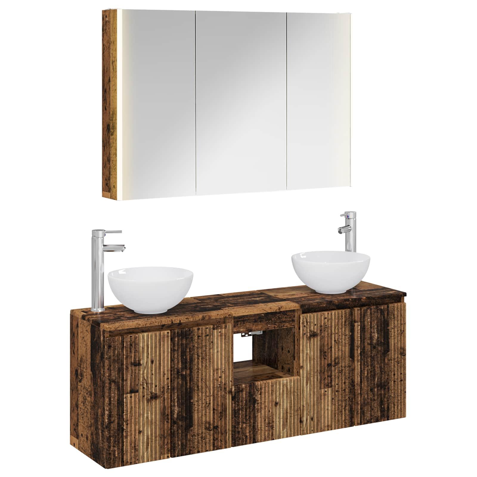 Badeværelsesskabsæt 4 stk Gammelt træ 103,5 x 15,5 x 70 cm billede