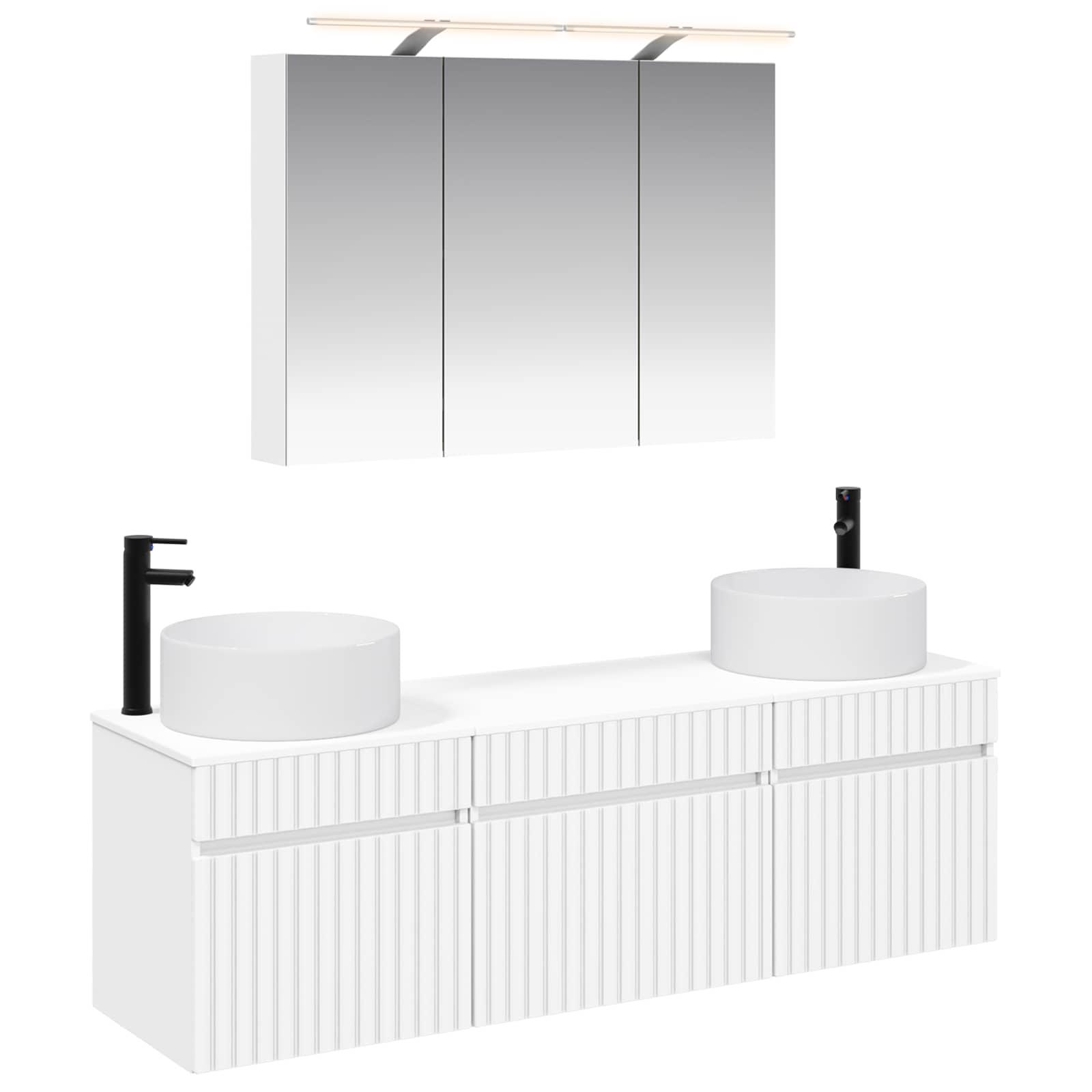 Badeværelsesskabsæt med LED-spejl - 4 dele, hvid, 100 x 14,5 x 70 cm billede