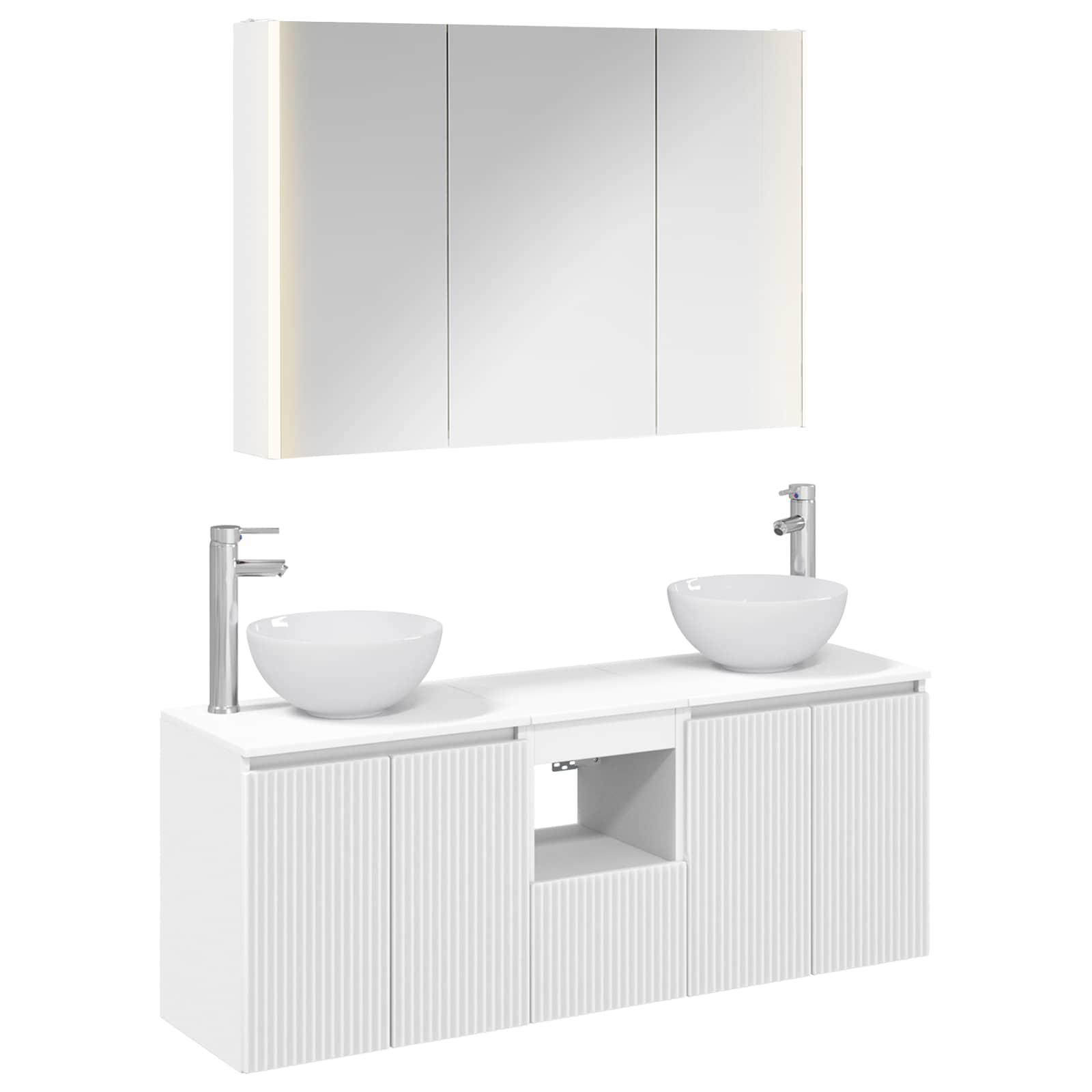 Badeværelsesskabsæt med LED-spejl - 4 dele, hvid, 103,5 x 15,5 x 70 cm billede