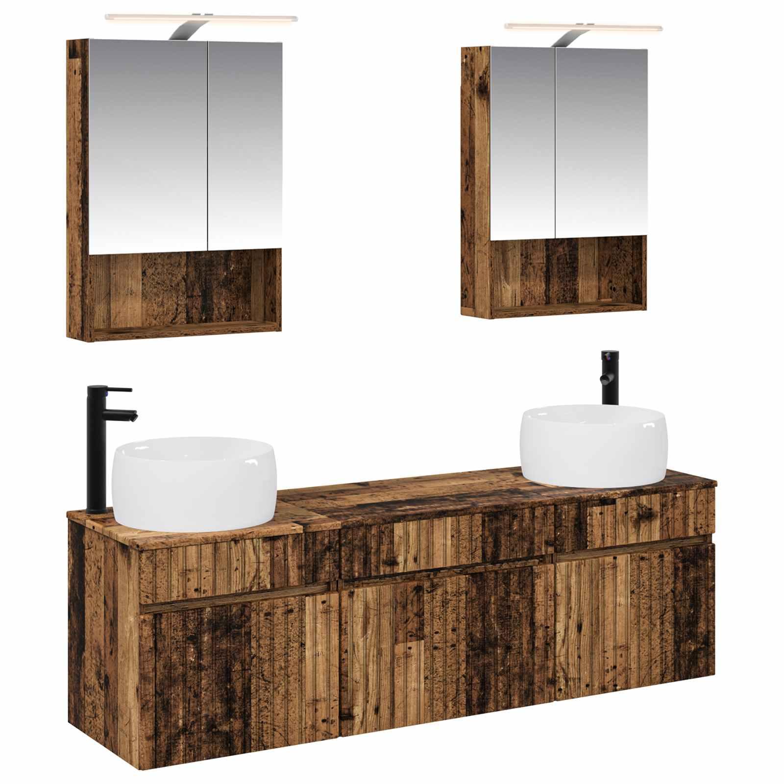 Badeværelsesskabsæt 5 stk Gammelt træ 50 x 14,5 x 70 cm billede