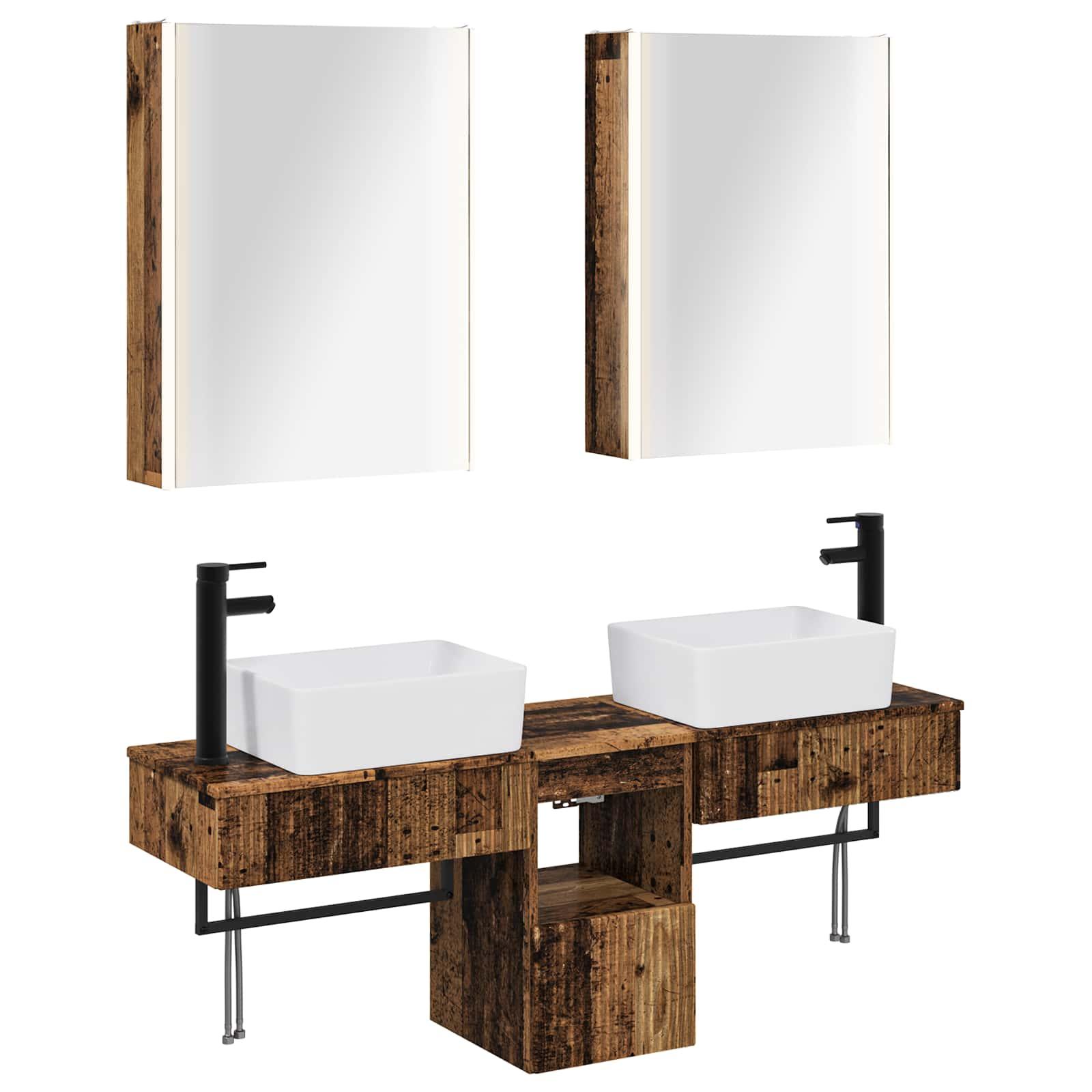 Badeværelsesskabsæt 5 stk Gammelt træ 53 x 15,5 x 70 cm billede