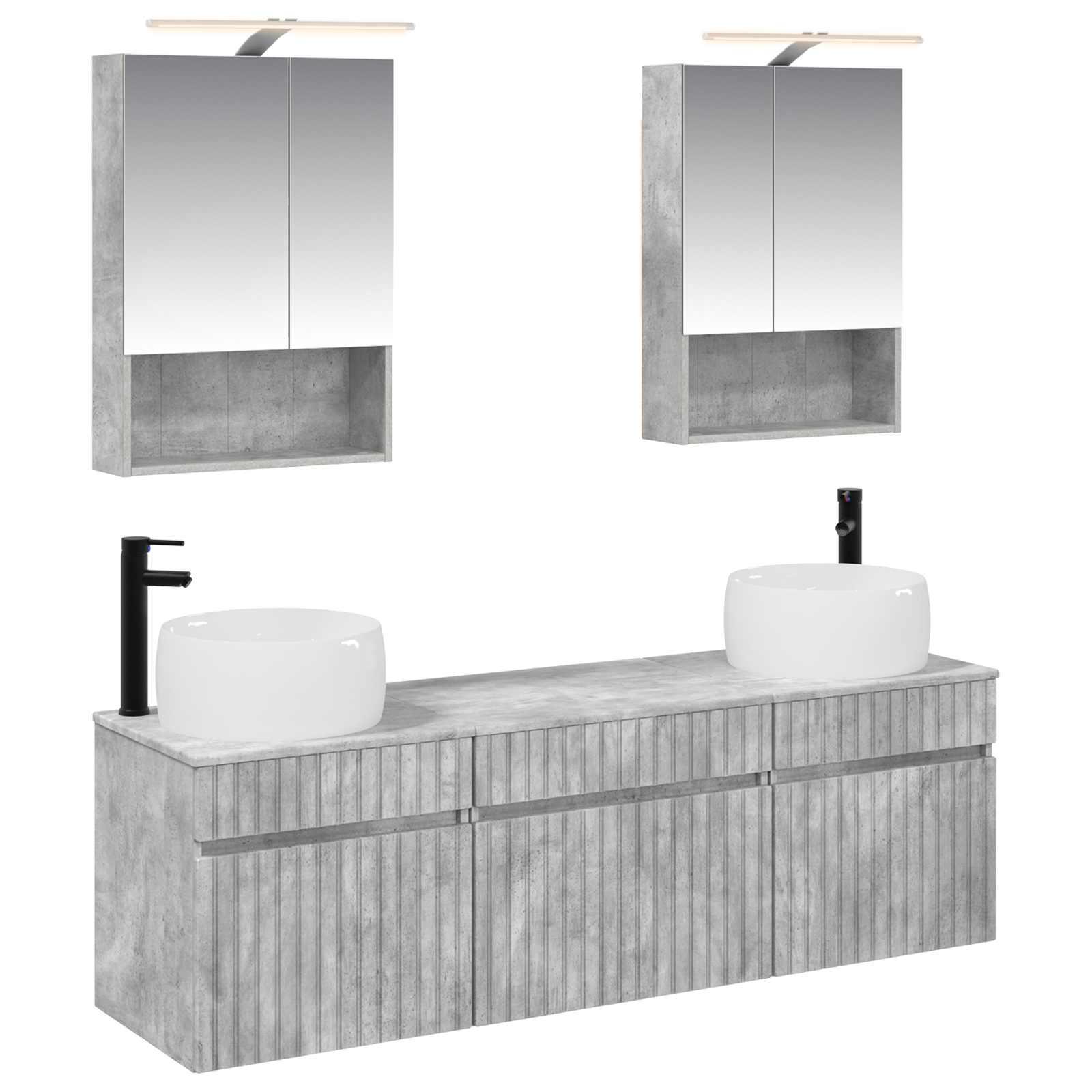 Badeværelsesskabsæt 5 stk Betongrå 50 x 14,5 x 70 cm billede