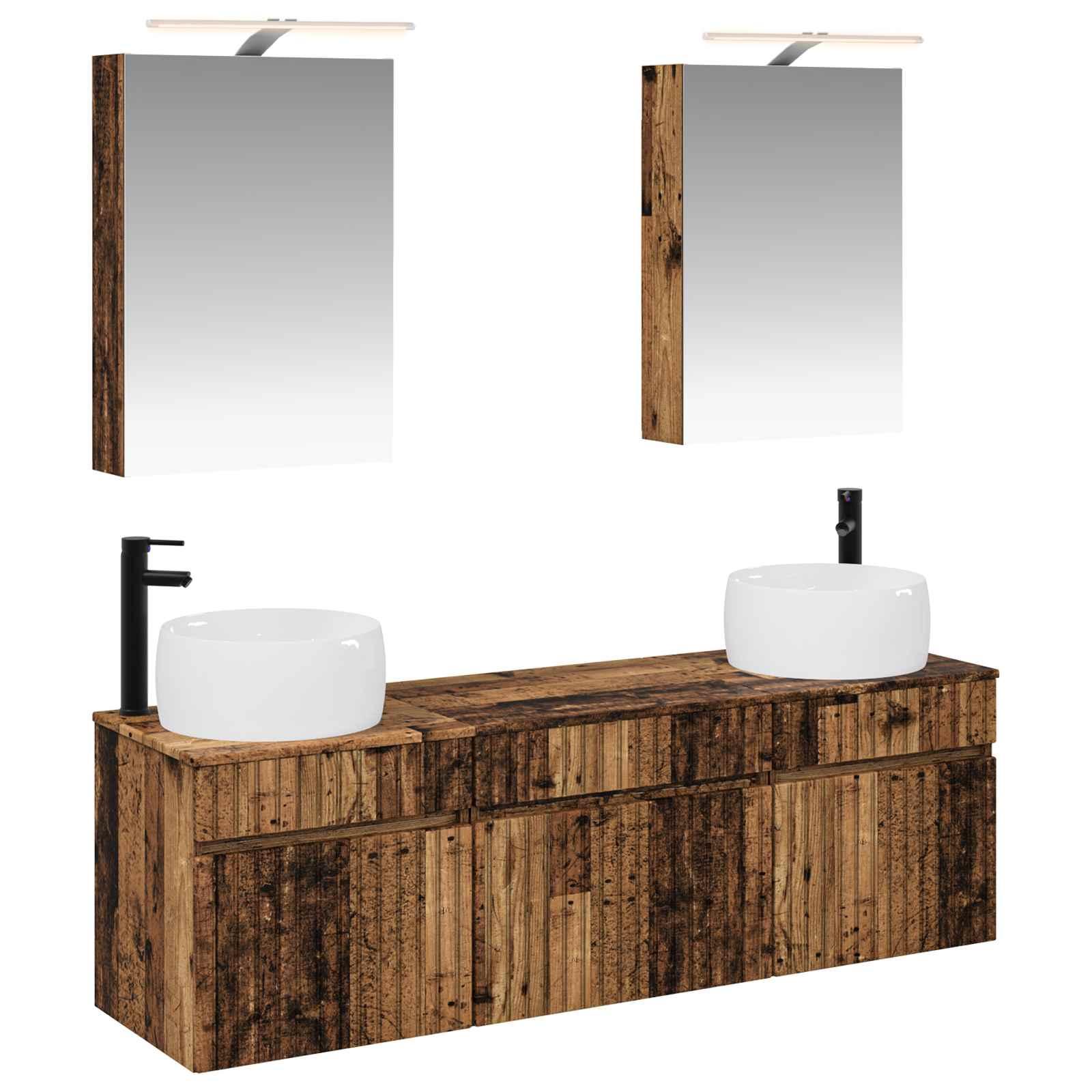 Badeværelsesskabsæt 5 stk Gammelt træ 50 x 14,5 x 70 cm billede
