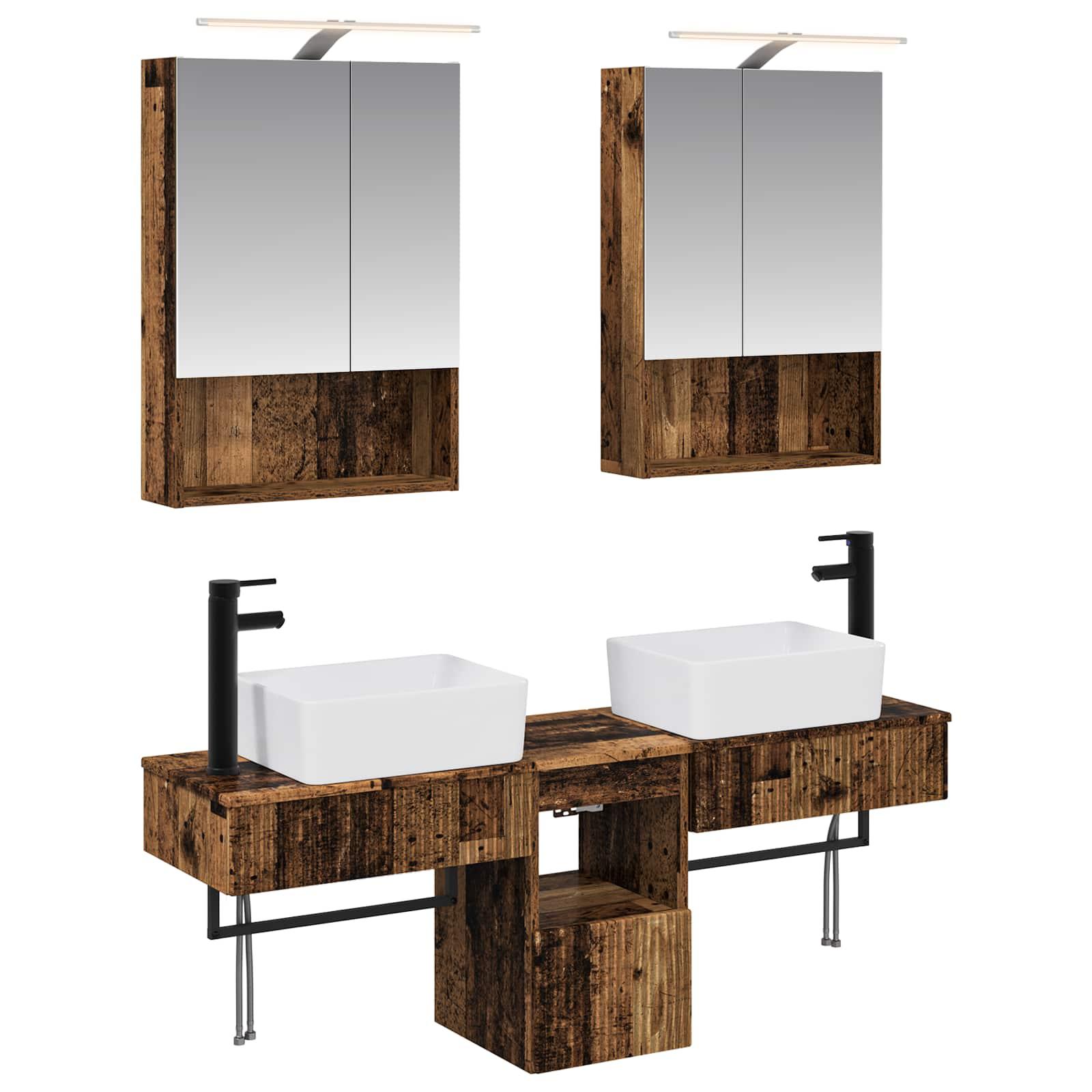 Badeværelsesskabsæt 5 stk Gammelt træ 50 x 14,5 x 70 cm billede