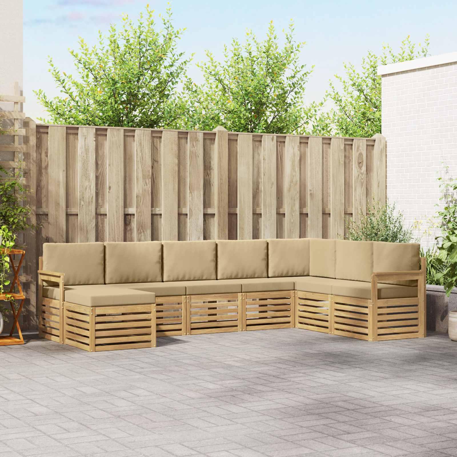 Udendørs sofagruppe 6 stk Hvid og Beige 306 x 128,5 x 73 cm billede