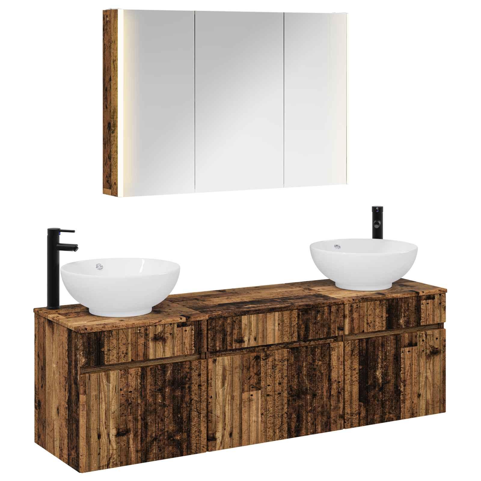 Badeværelsesskabsæt 4 stk Gammelt træ 103,5 x 15,5 x 70 cm billede