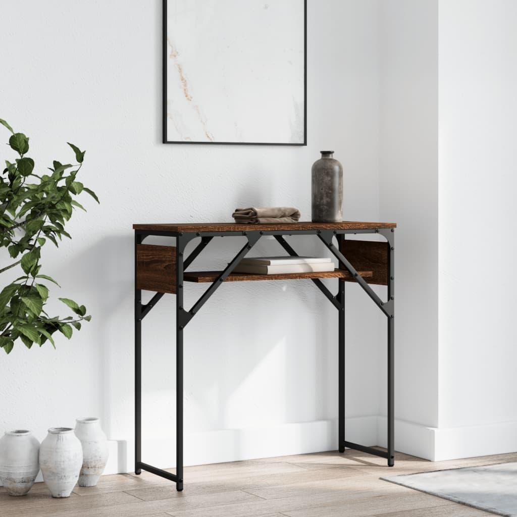 Konsolbord med hylde 75x30x75 cm konstrueret træ brunt egetræ billede