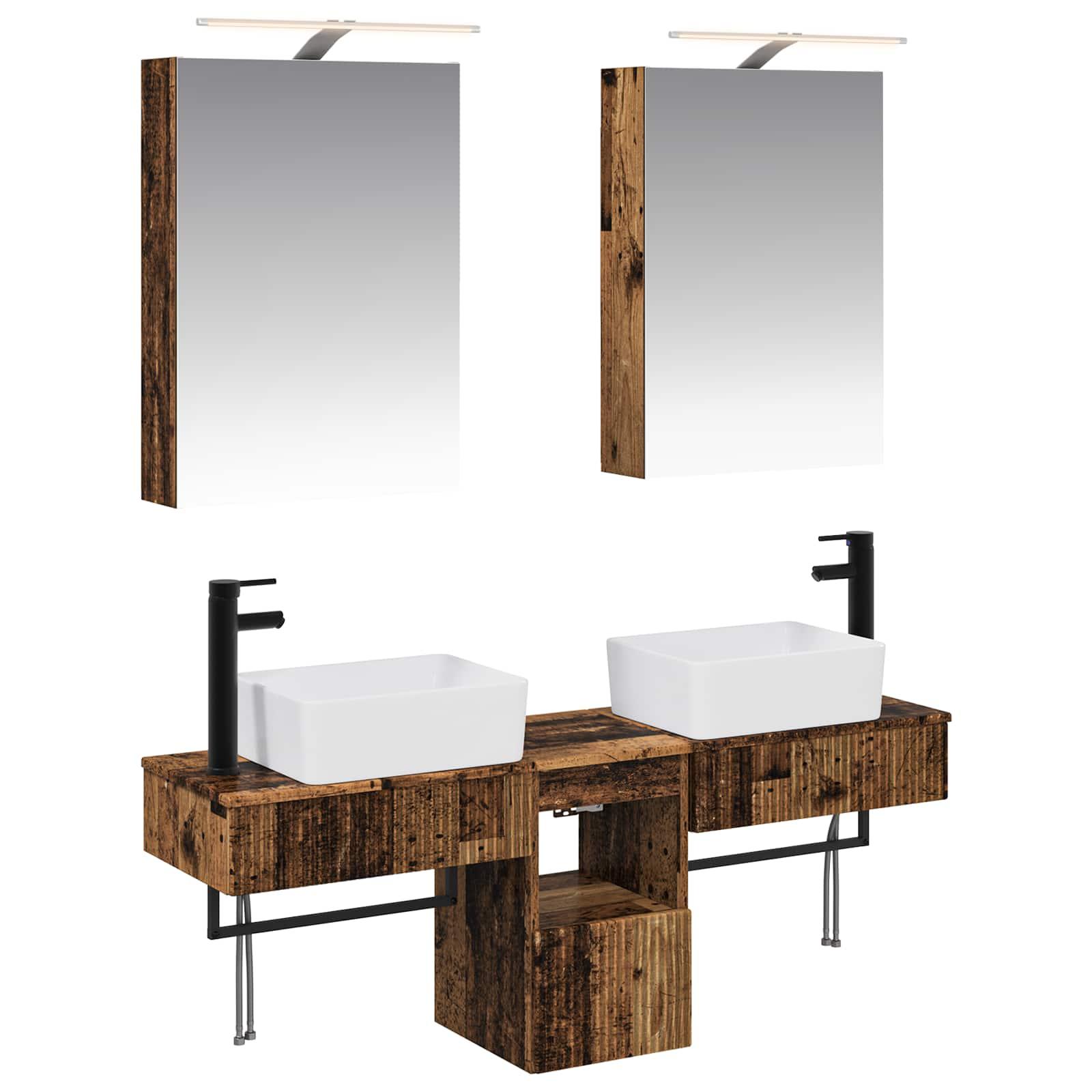 Badeværelsesskabsæt 5 stk Gammelt træ 50 x 14,5 x 70 cm billede