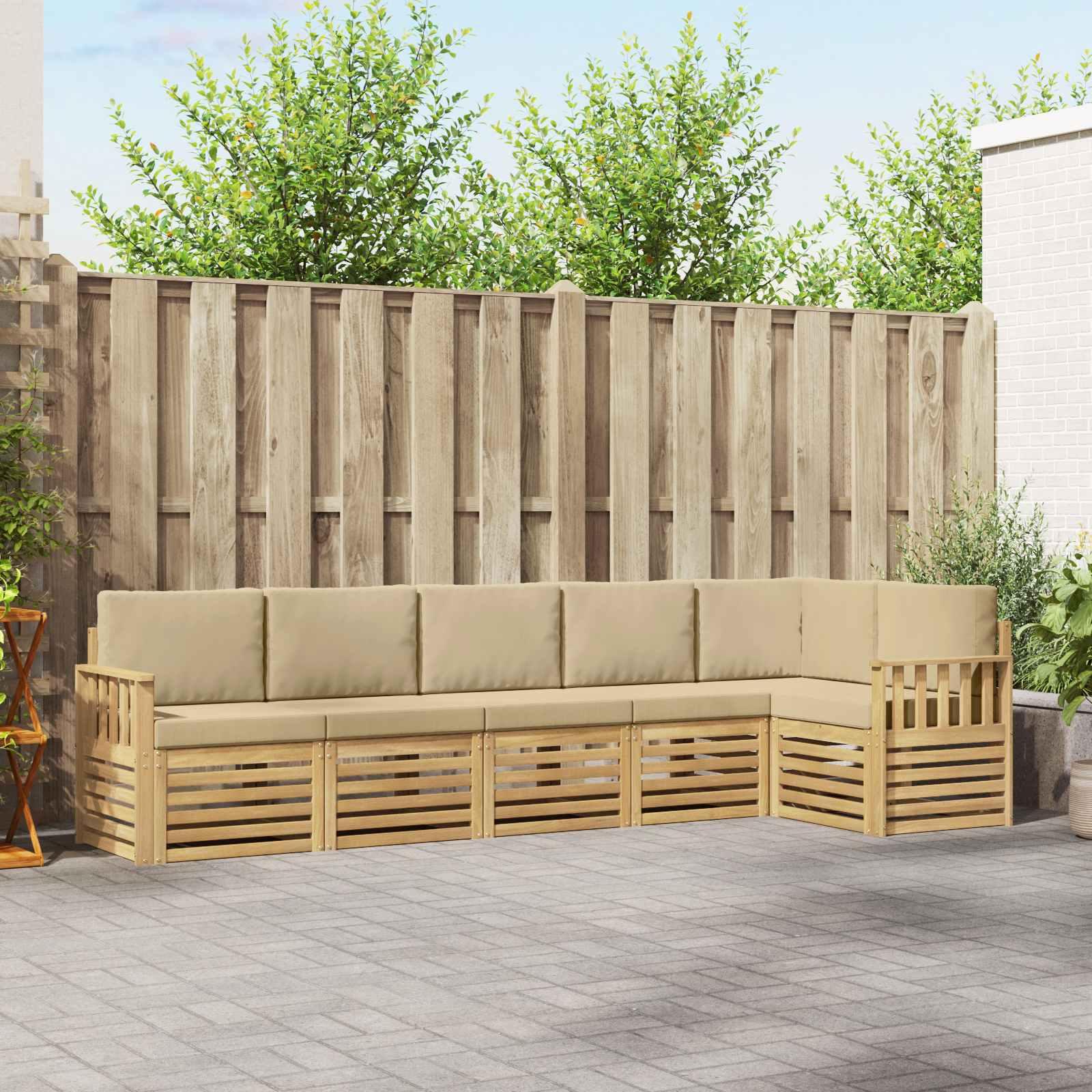 Udendørs sofagruppe 6 stk Hvid og Beige 306 x 128,5 x 73 cm billede