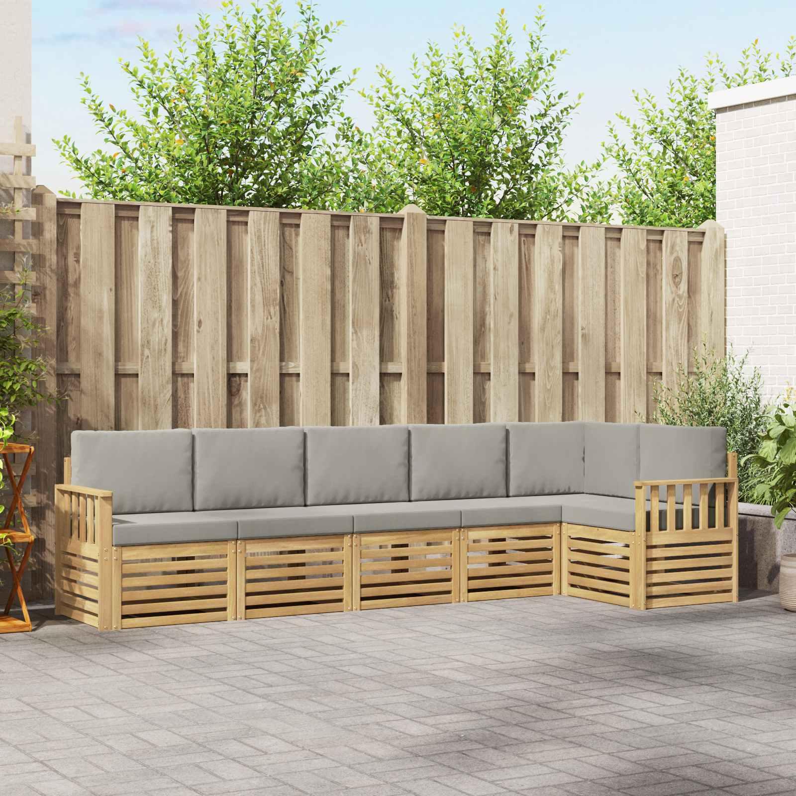 Udendørs sofagruppe 6 stk Hvid og lysegrå 306 x 128,5 x 73 cm billede