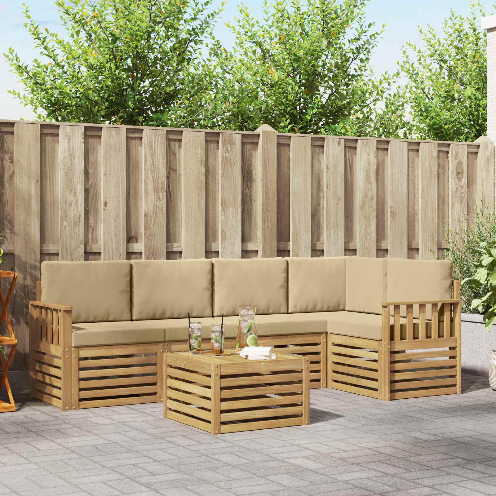 Udendørs sofagruppe 6 stk Hvid og Beige 59 x 59 x 37 cm billede