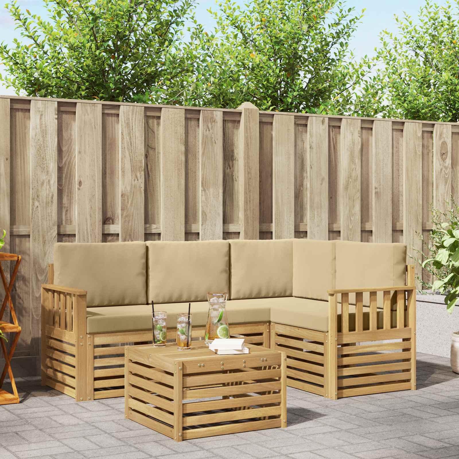 Udendørs sofagruppe i akacietræ - 5 dele, hvid/beige, modulsofa 59 × 59 × 37 cm