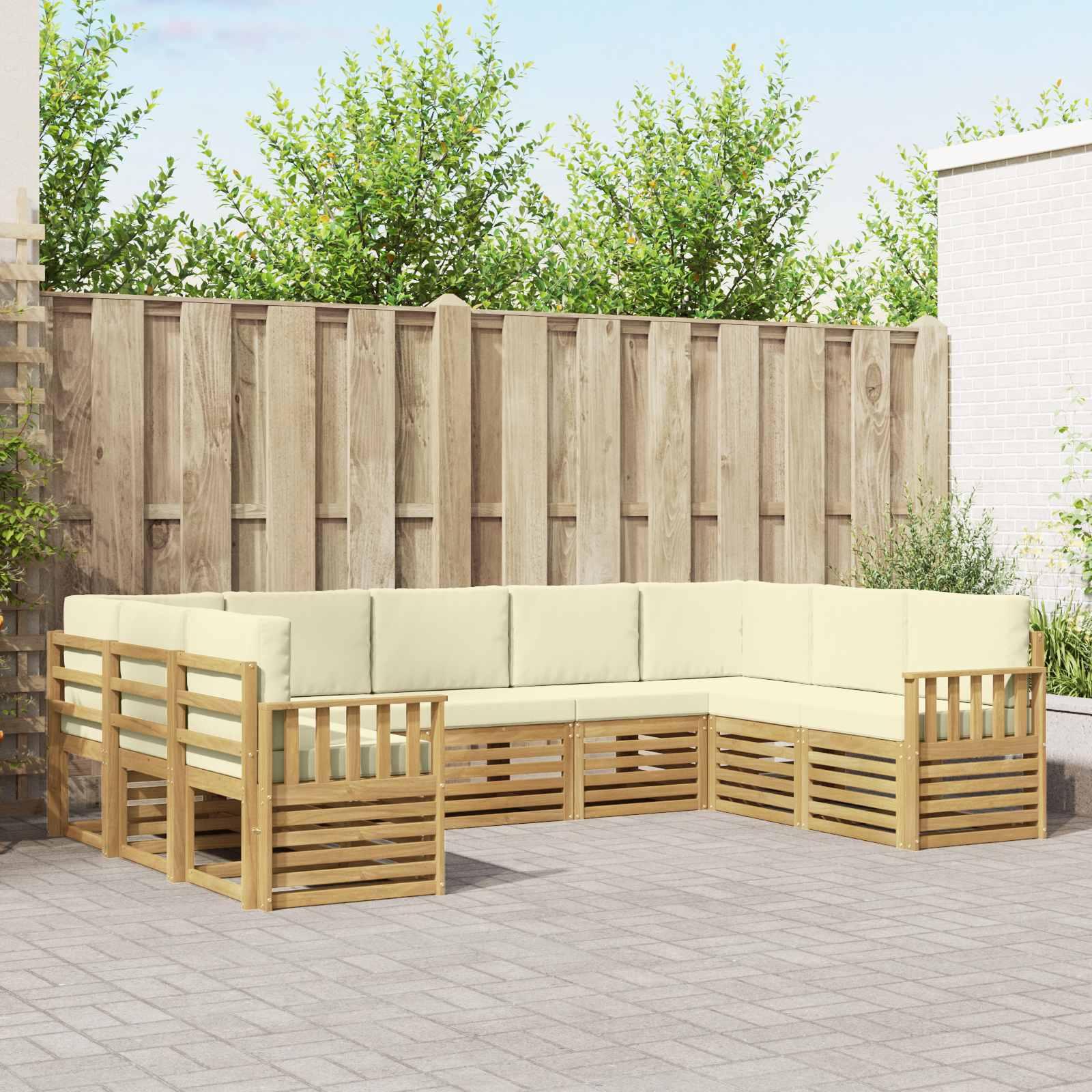 Udendørs sofagruppe 7 stk Hvid og creme 304 x 128,5 x 73 cm billede
