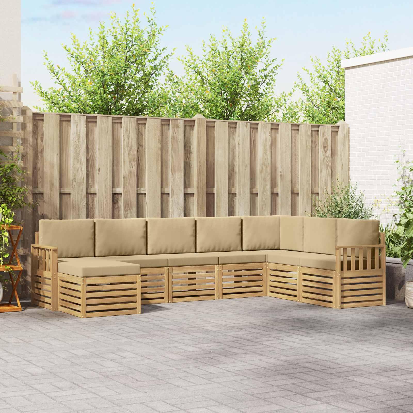 Udendørs sofagruppe 6 stk Hvid og Beige 306 x 128,5 x 73 cm billede