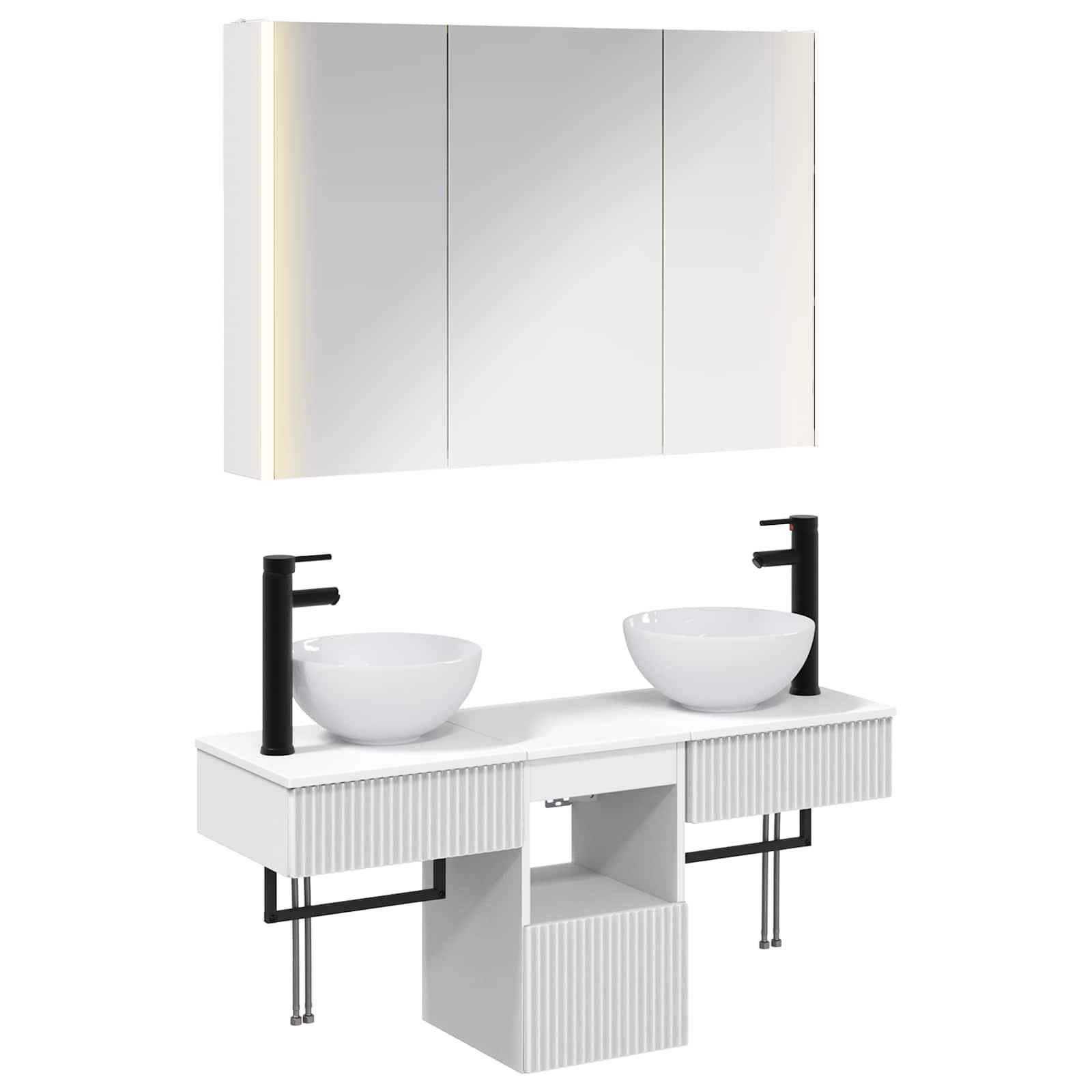 Badeværelsesskabsæt med LED-spejl - 4 dele, hvid, 103,5 × 15,5 × 70 cm billede