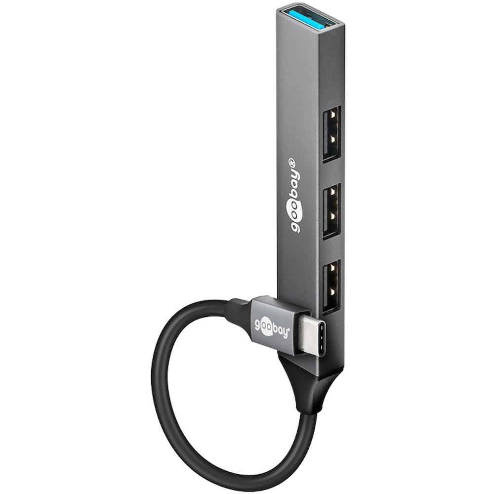 Goobay Slim 4-port USB-C til USB-A hub - lysegrå billede