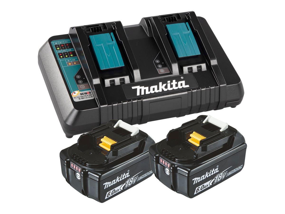 Makita DC18RD dobbeltoplader med 2 x 18 V 6,0 Ah batterier (LXT)