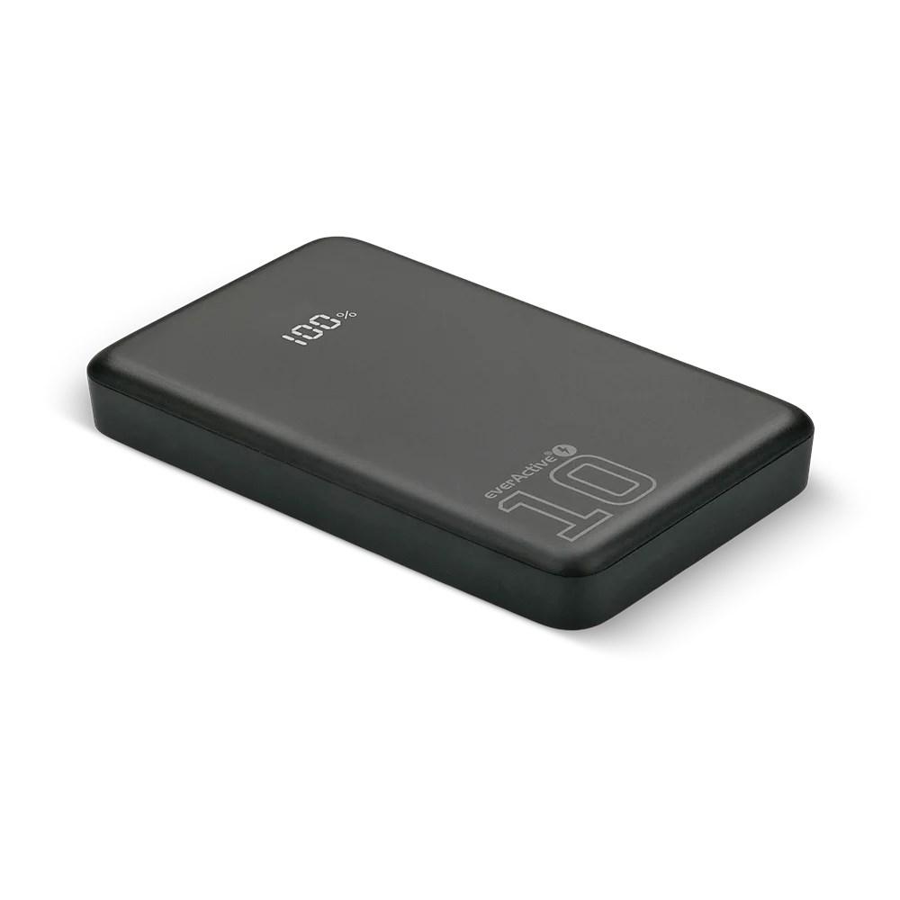everActive EB-11QB powerbank 10.000 mAh - 20 W, 1x USB, 2x USB-C, LCD, sort billede