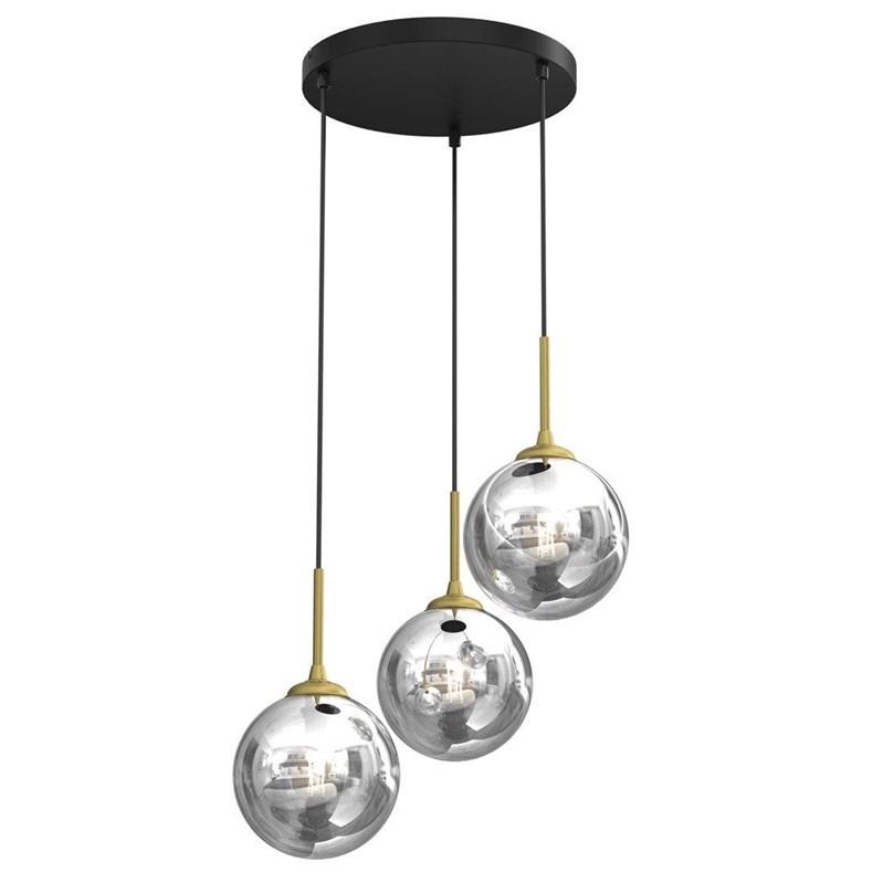 Loftpendel med 3 glas-kugler - rund base, sort/guld - Bursa 3xE14 billede