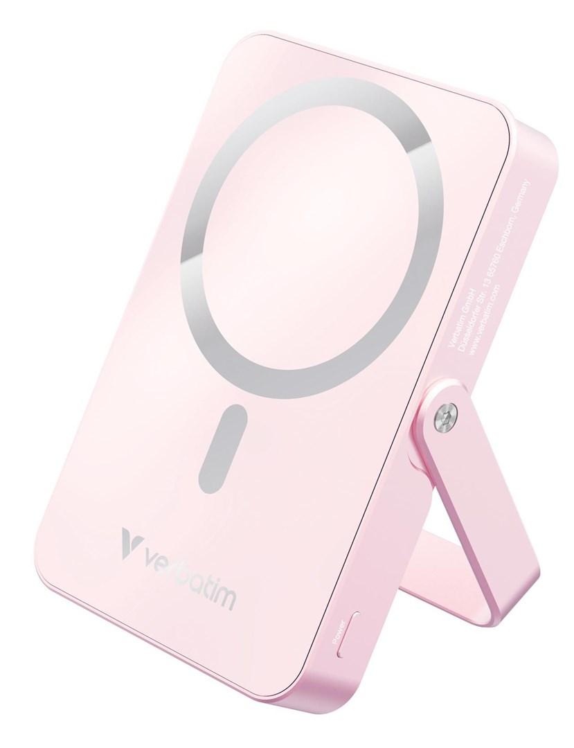 Verbatim Charge ‘n’ Go magnetisk trådløs powerbank med stander 10 000 mAh - USB‑C PD 3.0, pink