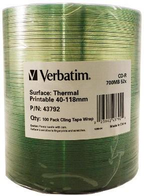 Verbatim CD-R 700 MB 52x - termisk printbar, uden midter-ID, 100-pak