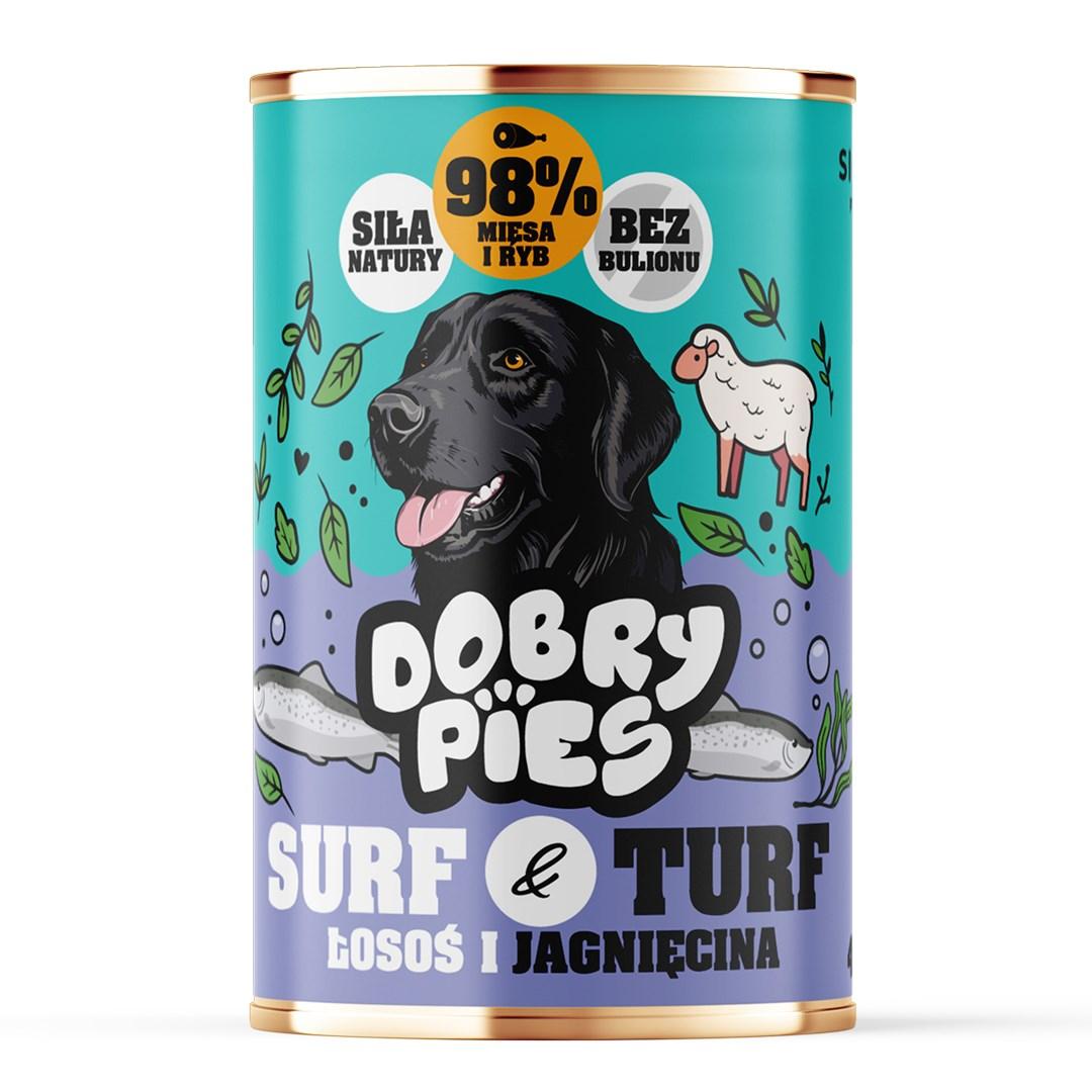 Dobry Pies Surf & Turf - vådfoder til hund med laks og lam, 400 g billede
