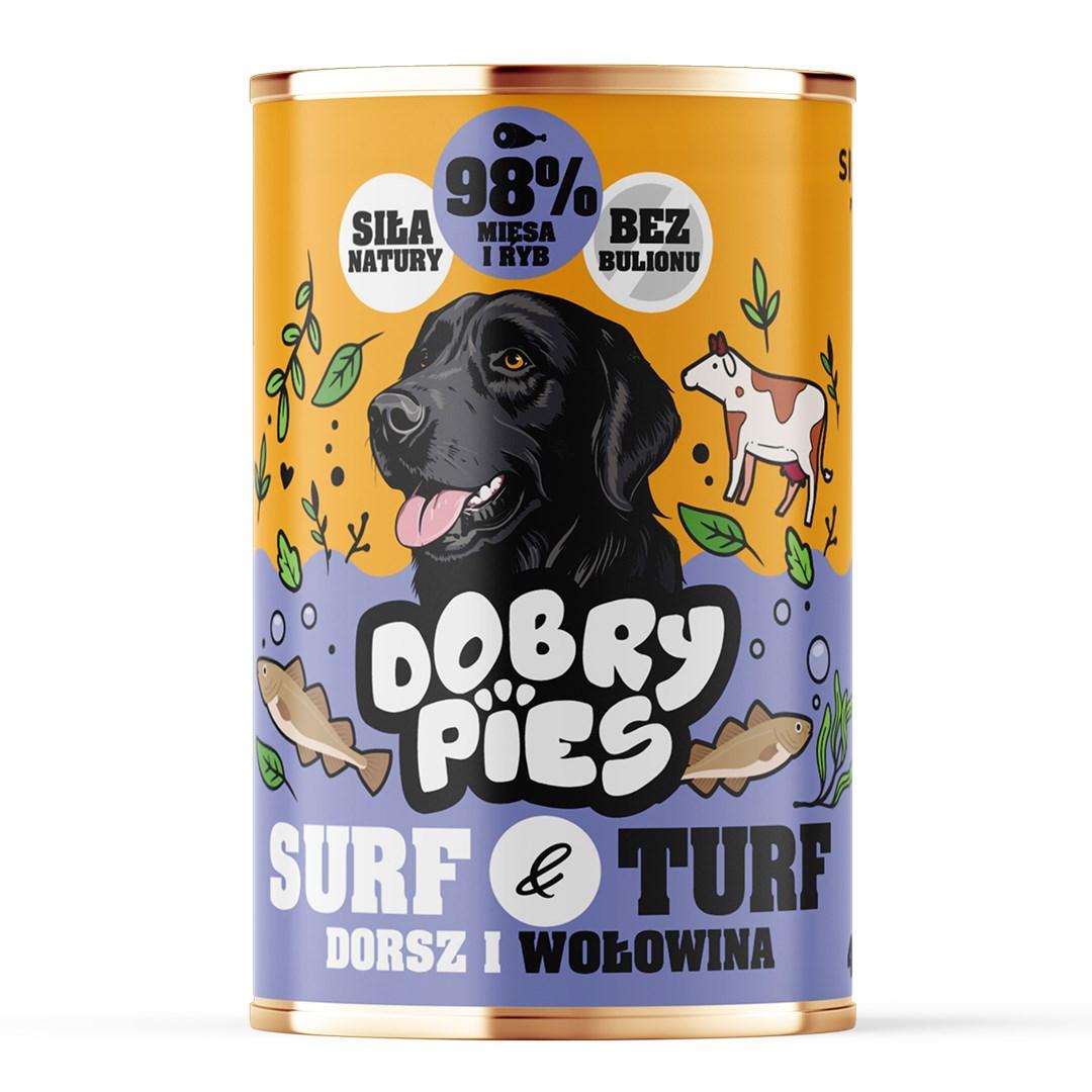 Dobry Pies Surf & Turf - torsk og oksekød, vådfoder til hund - 400 g billede