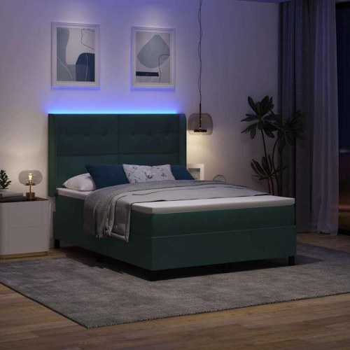 Kontinentalseng med madras med LED Mørkegrøn 160 x 200 cm Fløjl
