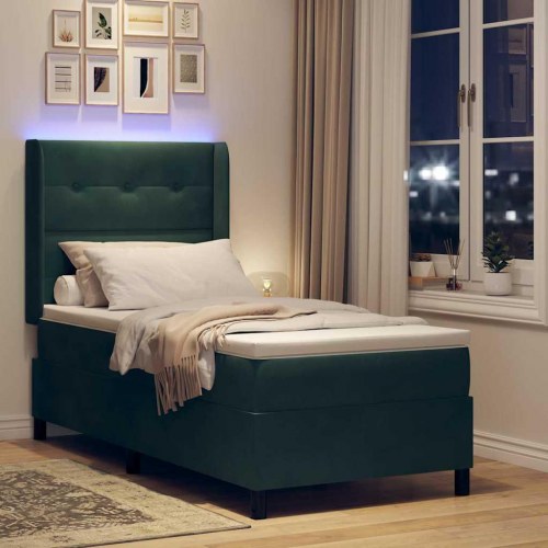 Kontinentalseng med madras med LED Mørkegrøn 80 x 200 cm Fløjl