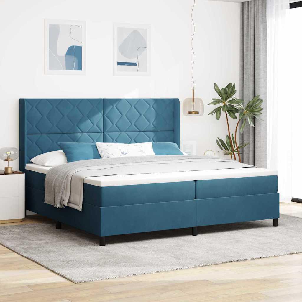 Kontinentalseng med madras Blå 200 x 200 cm Fløjl