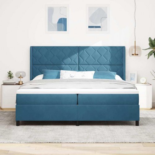Kontinentalseng med madras Blå 200 x 200 cm Fløjl