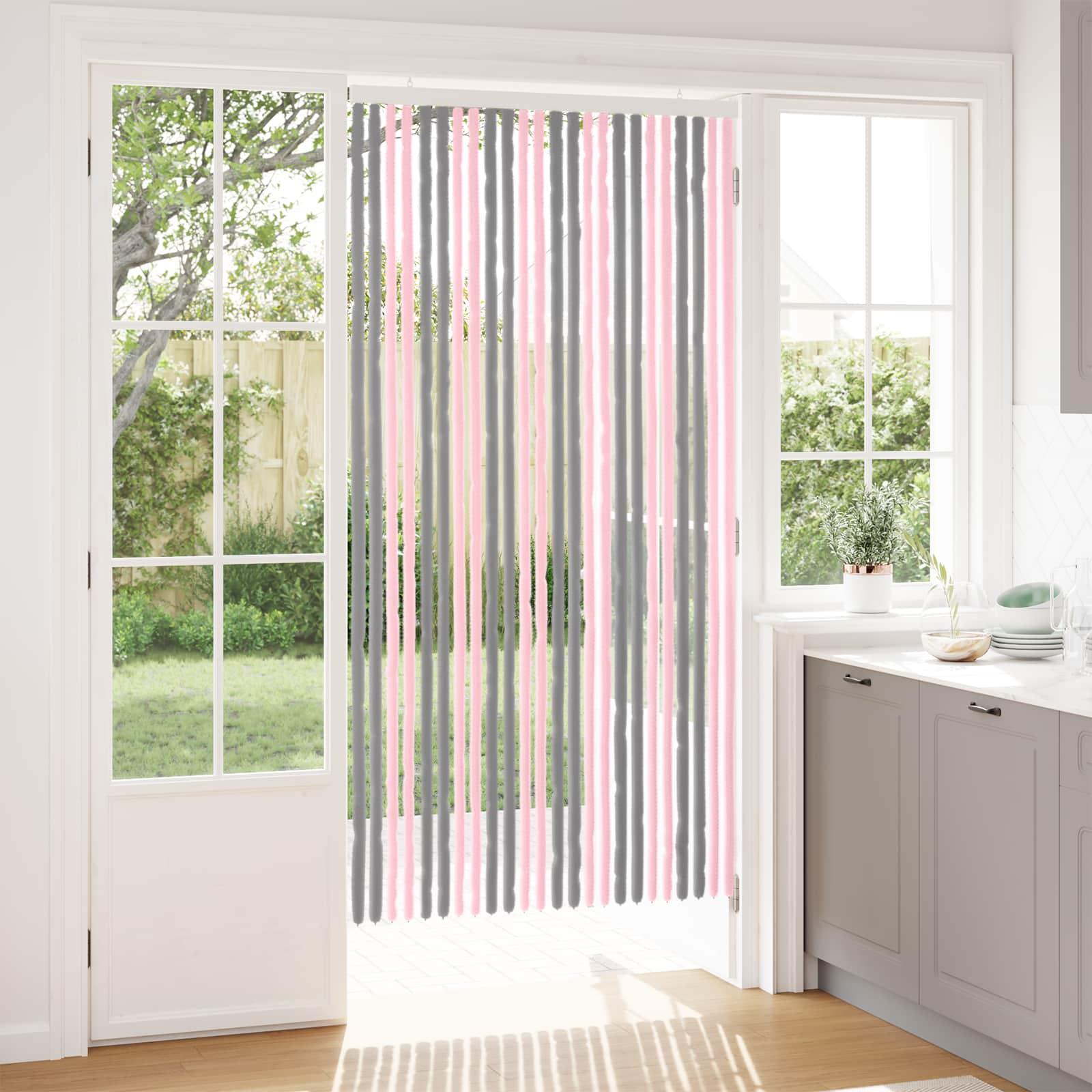 Insektgardin i chenille Sølvgrå og lyserød 100 x 200 cm 100% PP