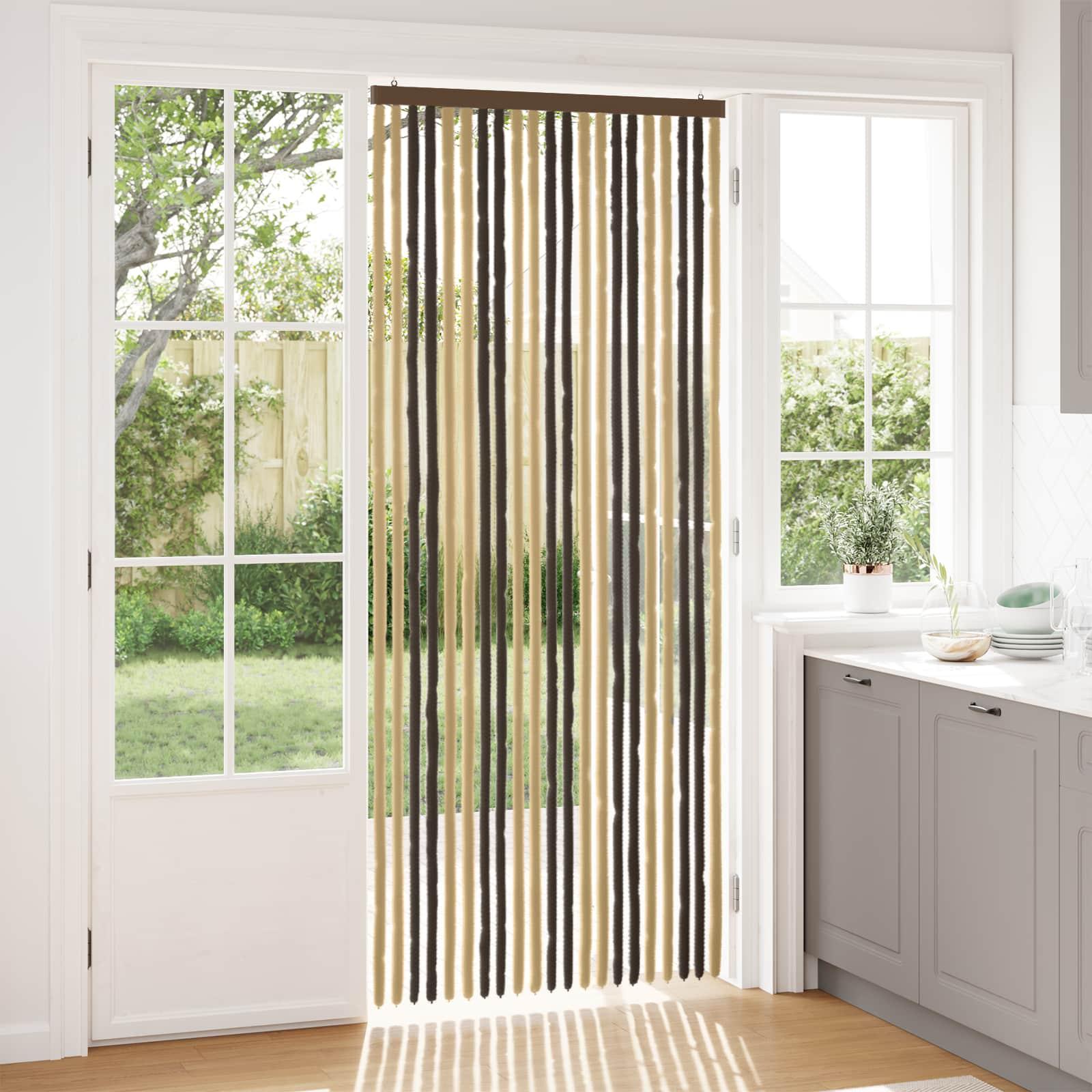 Chenille insektgardin - mørkebrun/beige, 90 × 220 cm, 100% PP billede