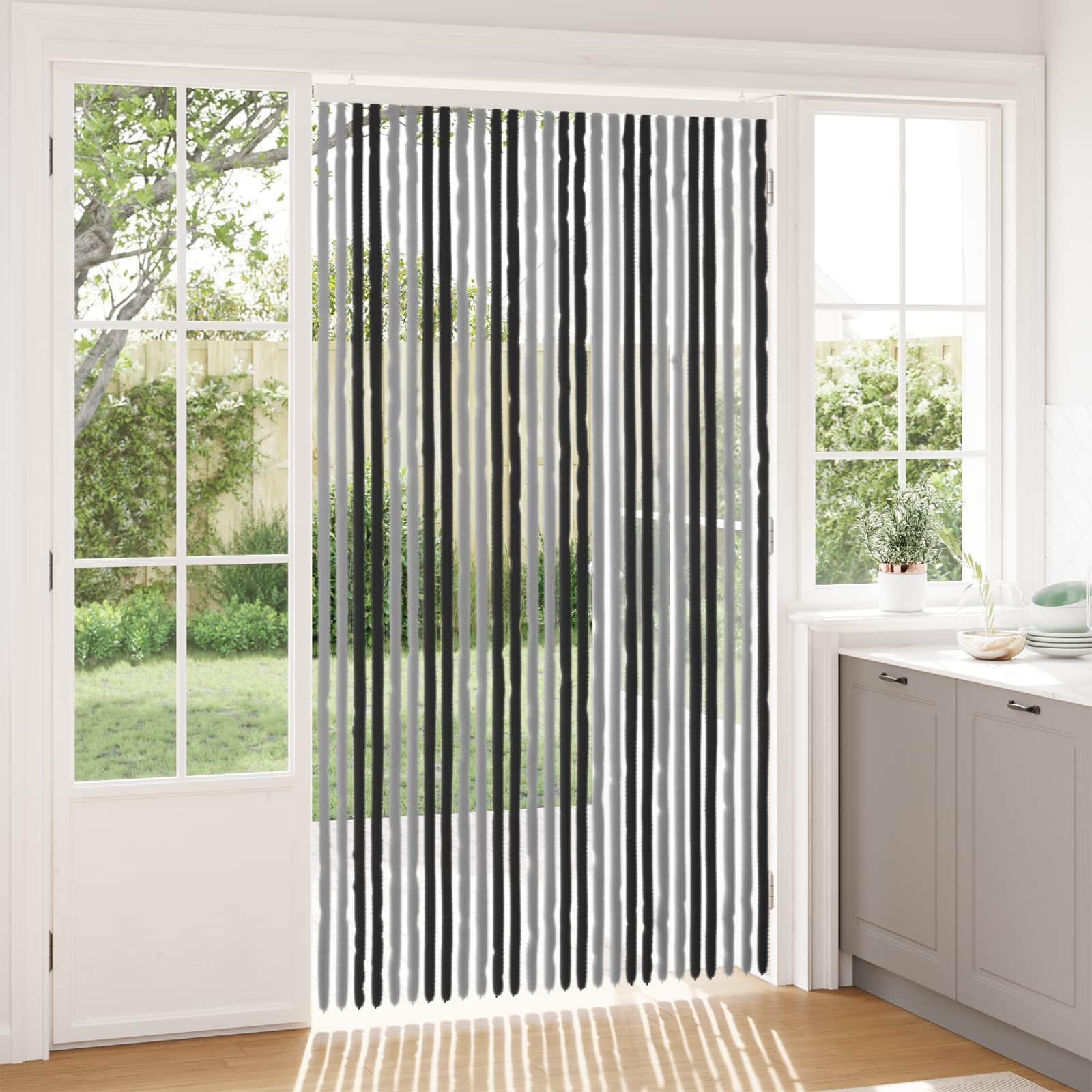 Insektgardin i chenille Grå og sort 118 x 220 cm 100% PP billede