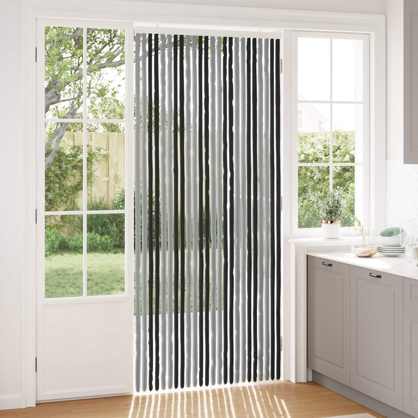 Insektgardin i chenille Grå og sort 100 x 230 cm 100% PP billede