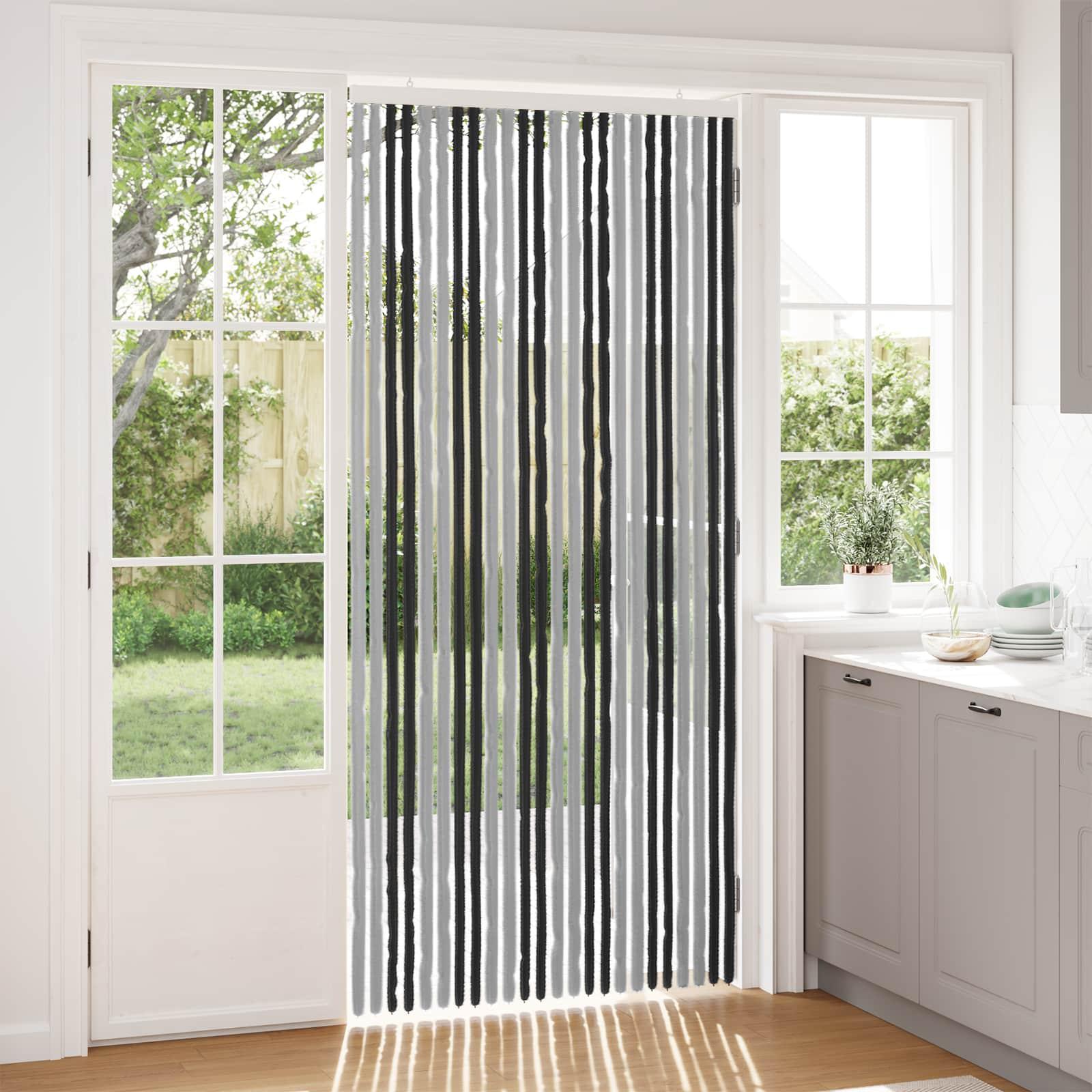 Insektgardin i chenille Grå og sort 100 x 220 cm 100% PP billede