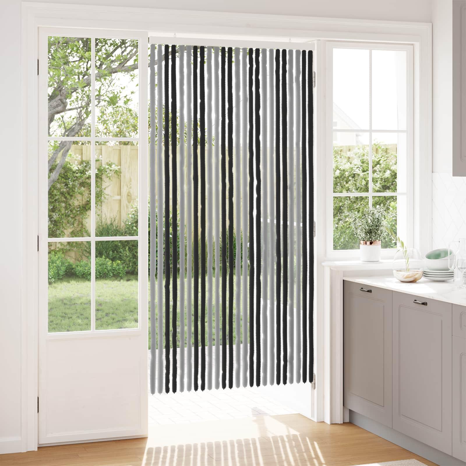 Insektgardin i chenille Grå og sort 100 x 200 cm 100% PP billede