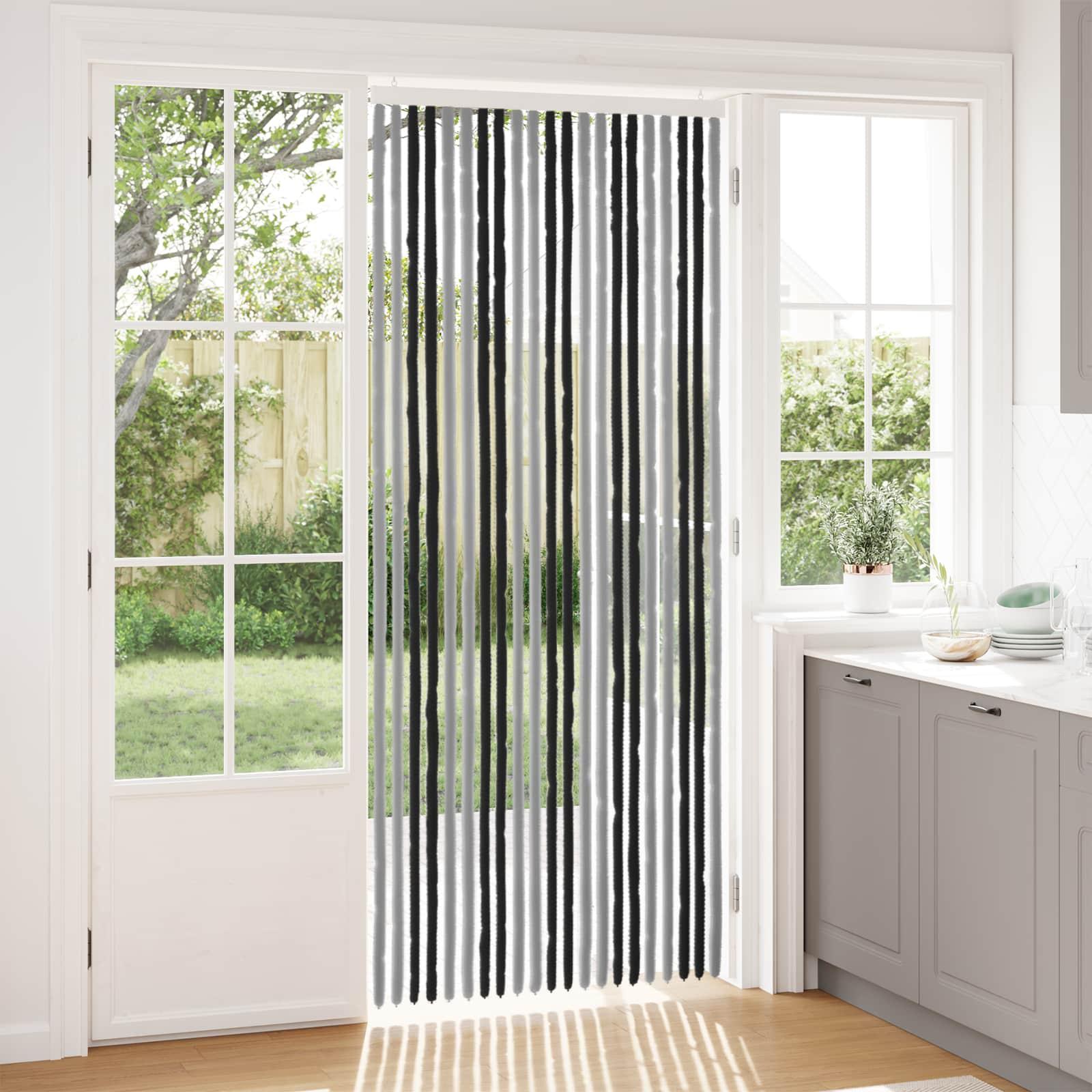 Insektgardin i chenille Grå og sort 90 x 220 cm 100% PP billede