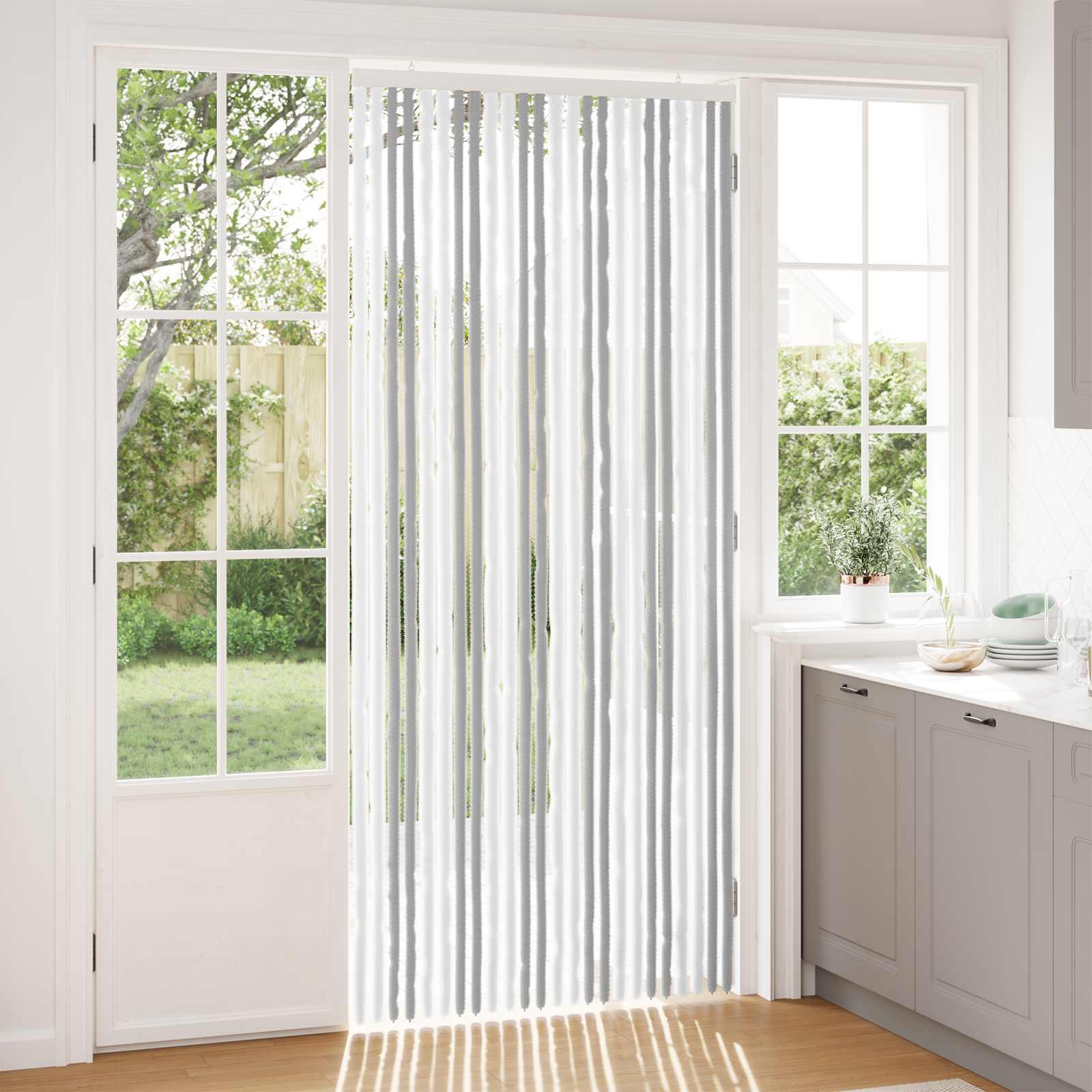 Insektgardin i chenille Lys Grå og Hvid 100 x 230 cm 100% PP billede