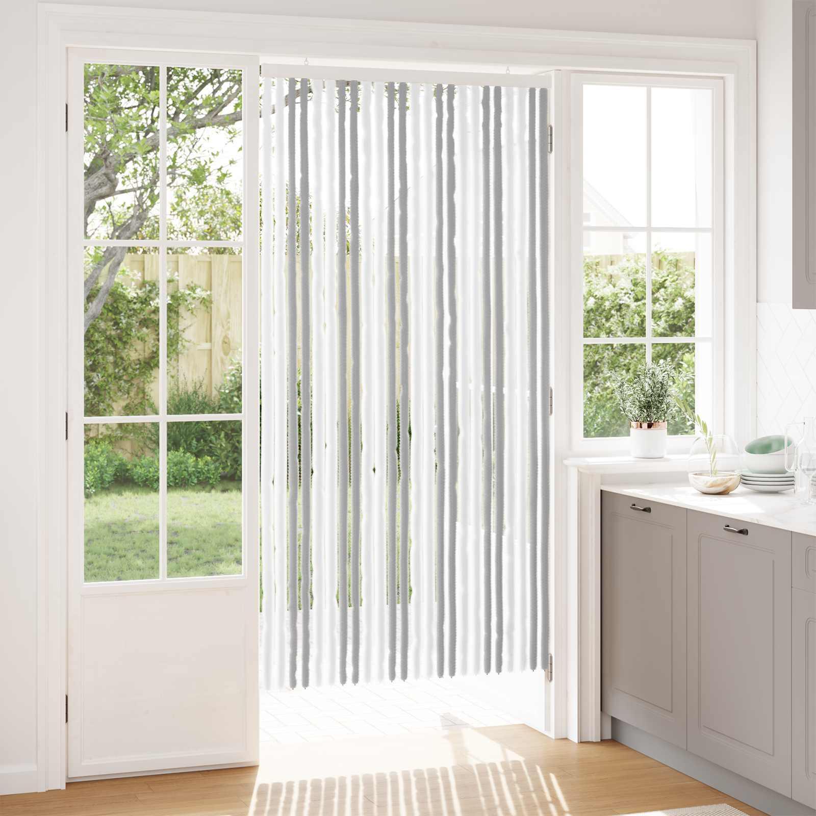 Insektgardin i chenille Lys Grå og Hvid 100 x 200 cm 100% PP billede