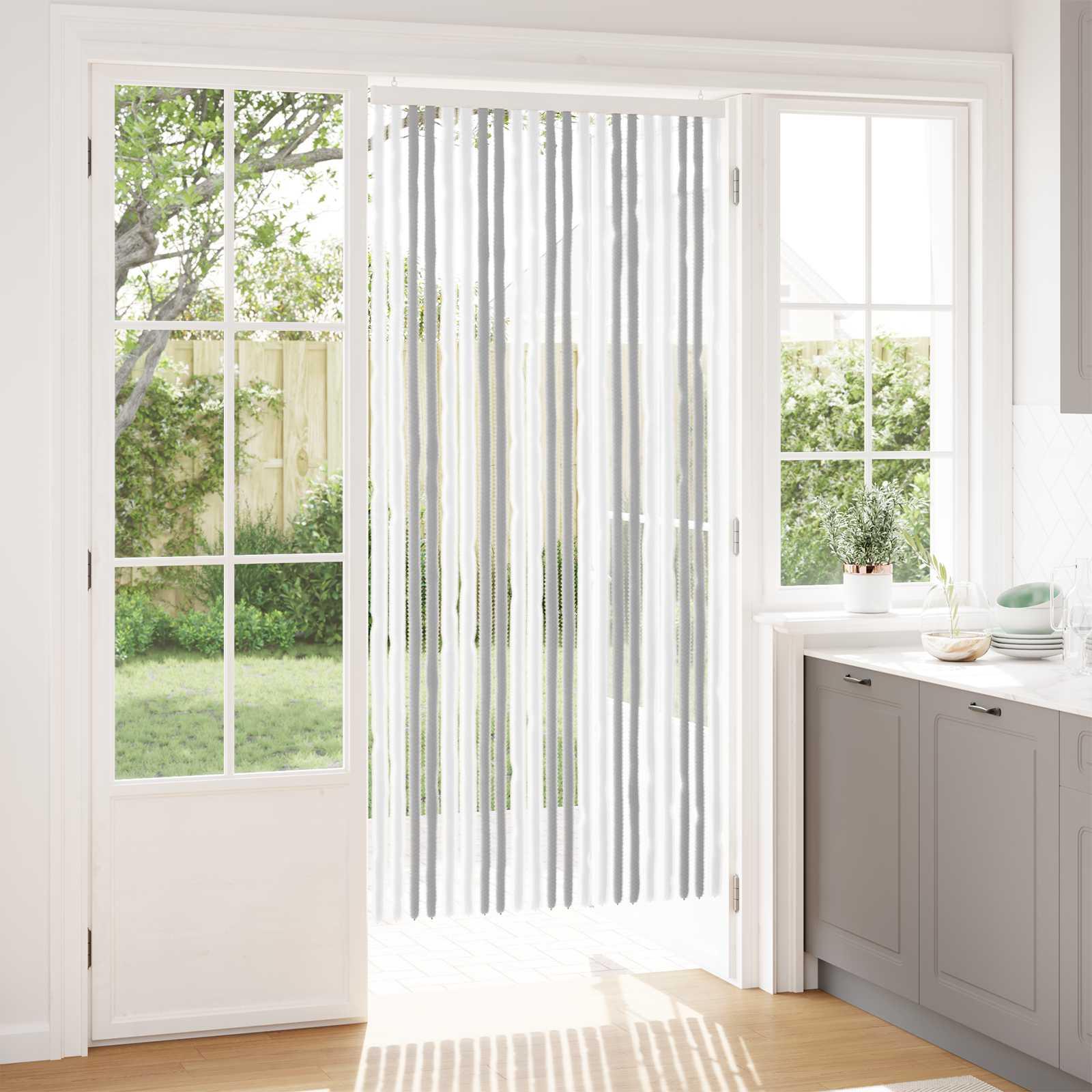 Insektgardin i chenille Lys Grå og Hvid 90 x 200 cm 100% PP billede