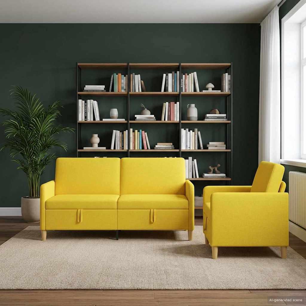 Sofa sæt med opbevaring 2 stk Lys Gul Polyester billede