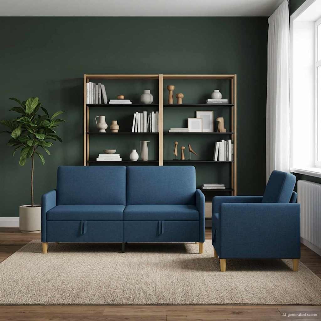 Sofa sæt med opbevaring 2 stk Blå Polyester billede