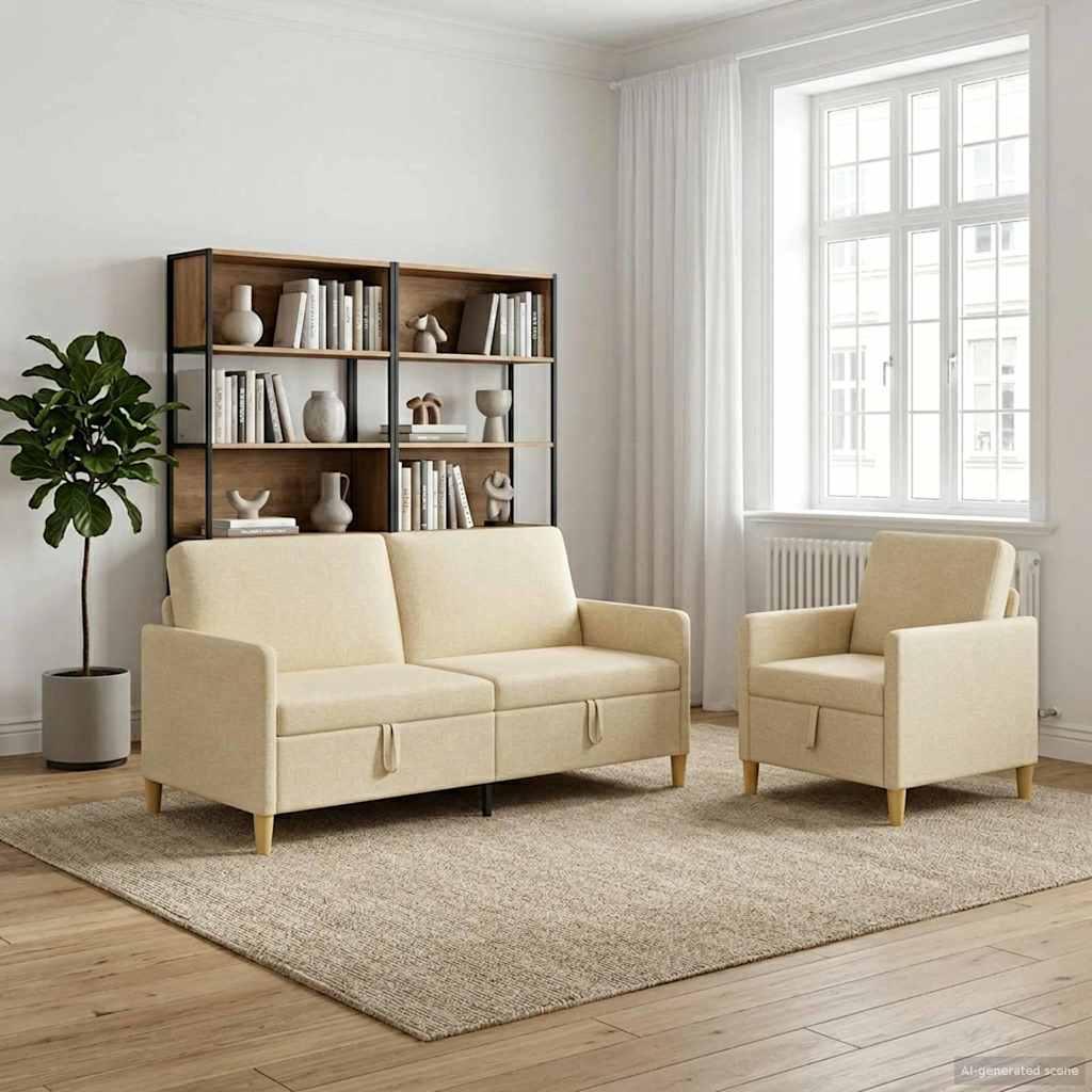 Sofa sæt med opbevaring 2 stk Cremefarvet Polyester billede