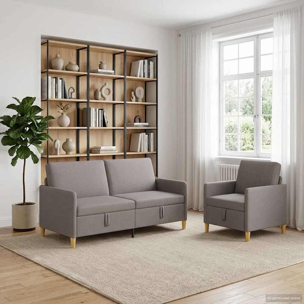 Sofa sæt med opbevaring 2 stk Gråbrun Polyester billede